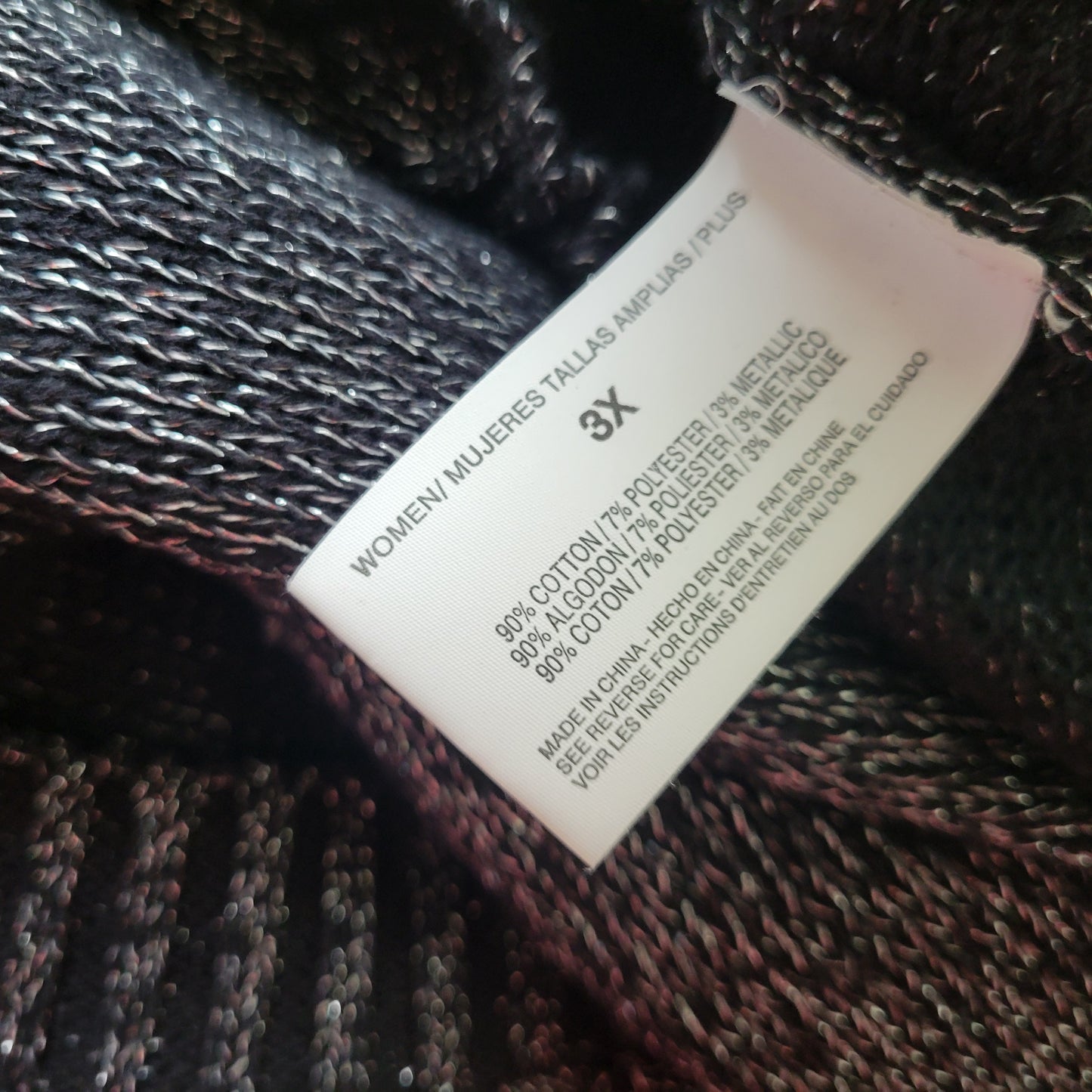Gloria Vanderbilt Womens Plus Size 3X Black Metallic Sweater Pullover BLA173E