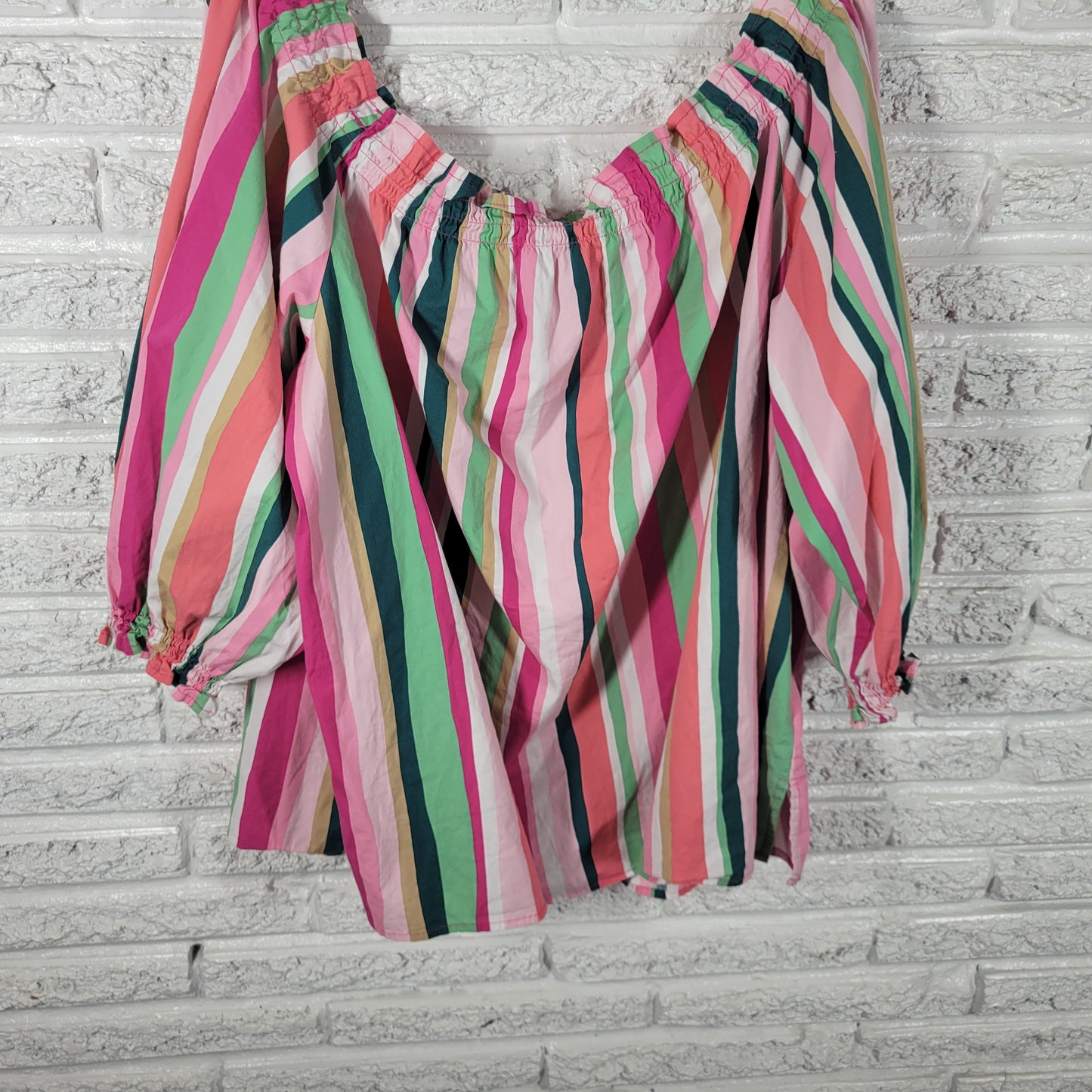 Lane Bryant Plus Size 22/24 Striped Peasant Blouse Puff Sleeve Ruffle STR175XE