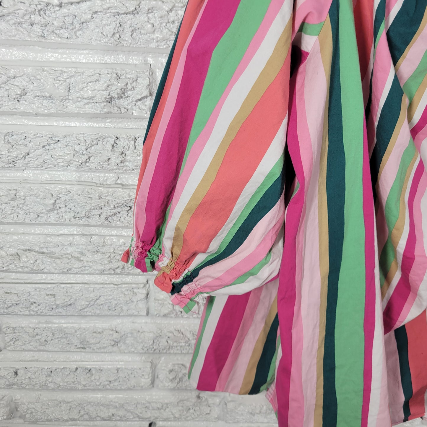 Lane Bryant Plus Size 22/24 Striped Peasant Blouse Puff Sleeve Ruffle STR175XE