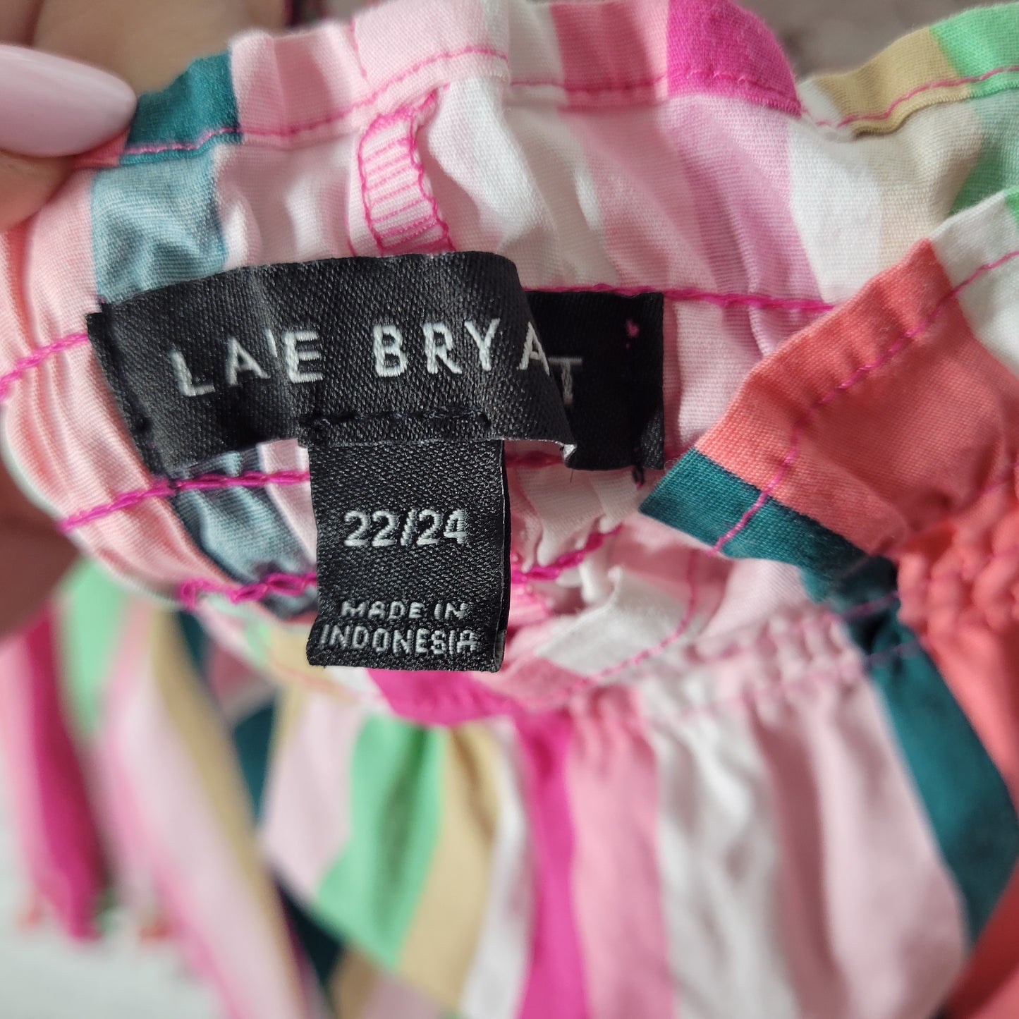 Lane Bryant Plus Size 22/24 Striped Peasant Blouse Puff Sleeve Ruffle STR175XE