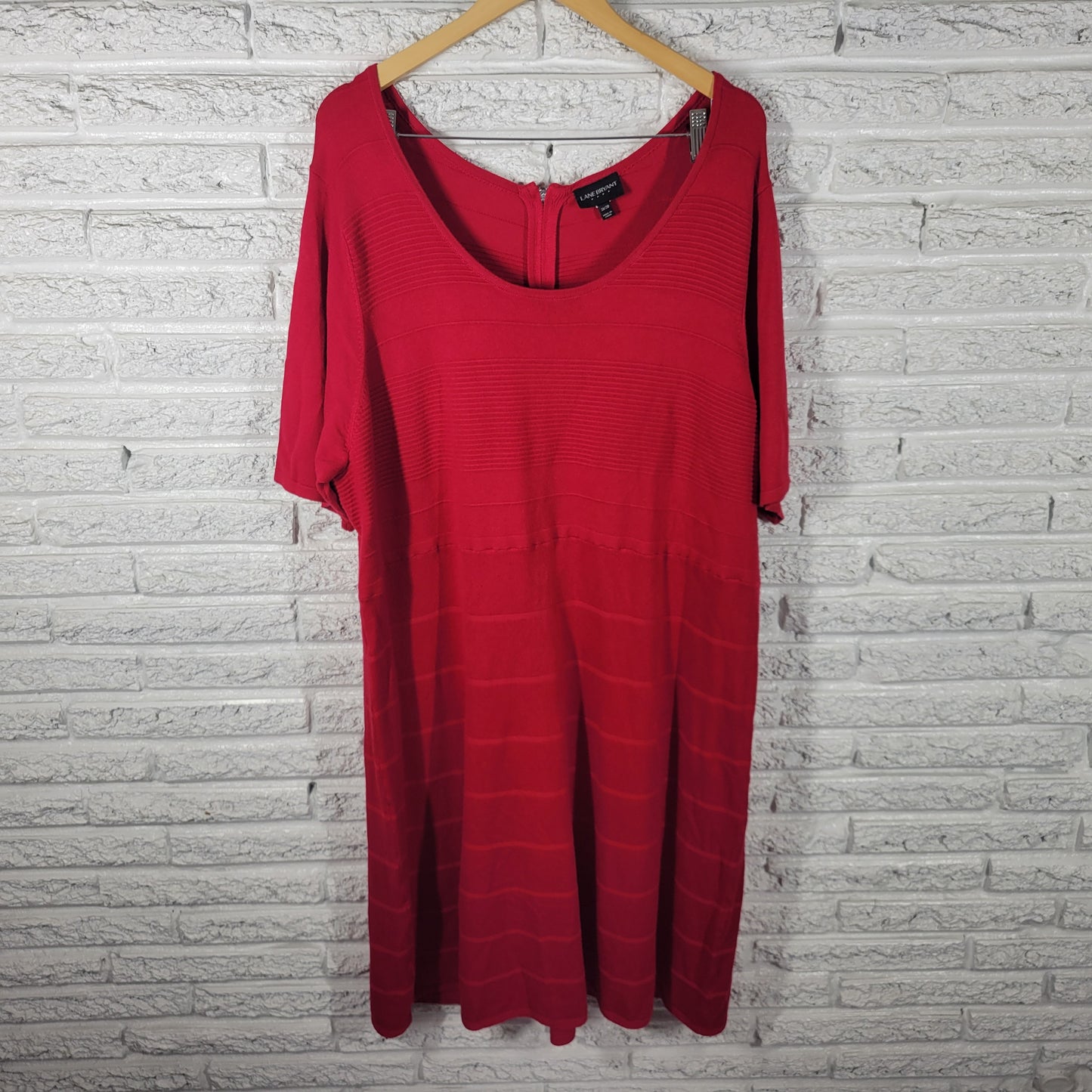 Lane Bryant Womens Plus Size 26/28 Red Knit Sweater Dress Short Sleeve RED22E