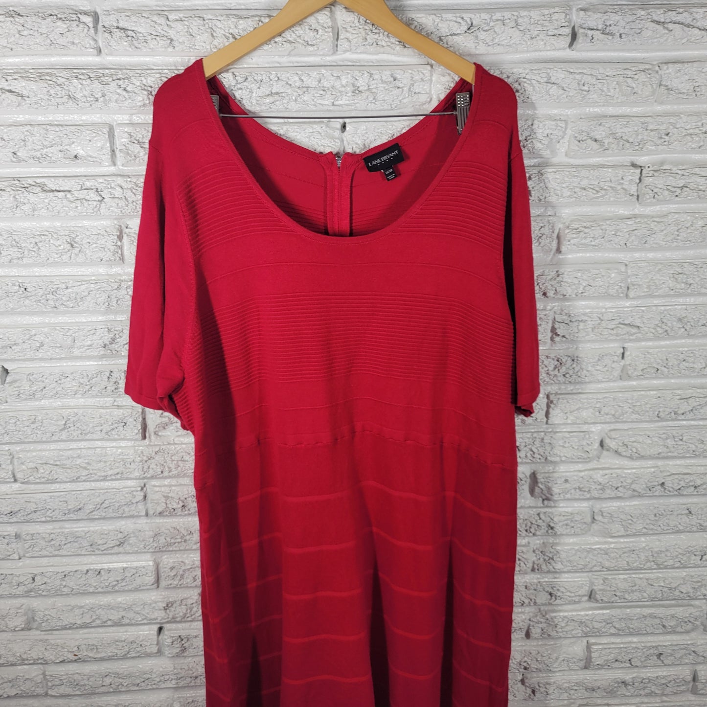 Lane Bryant Womens Plus Size 26/28 Red Knit Sweater Dress Short Sleeve RED22E