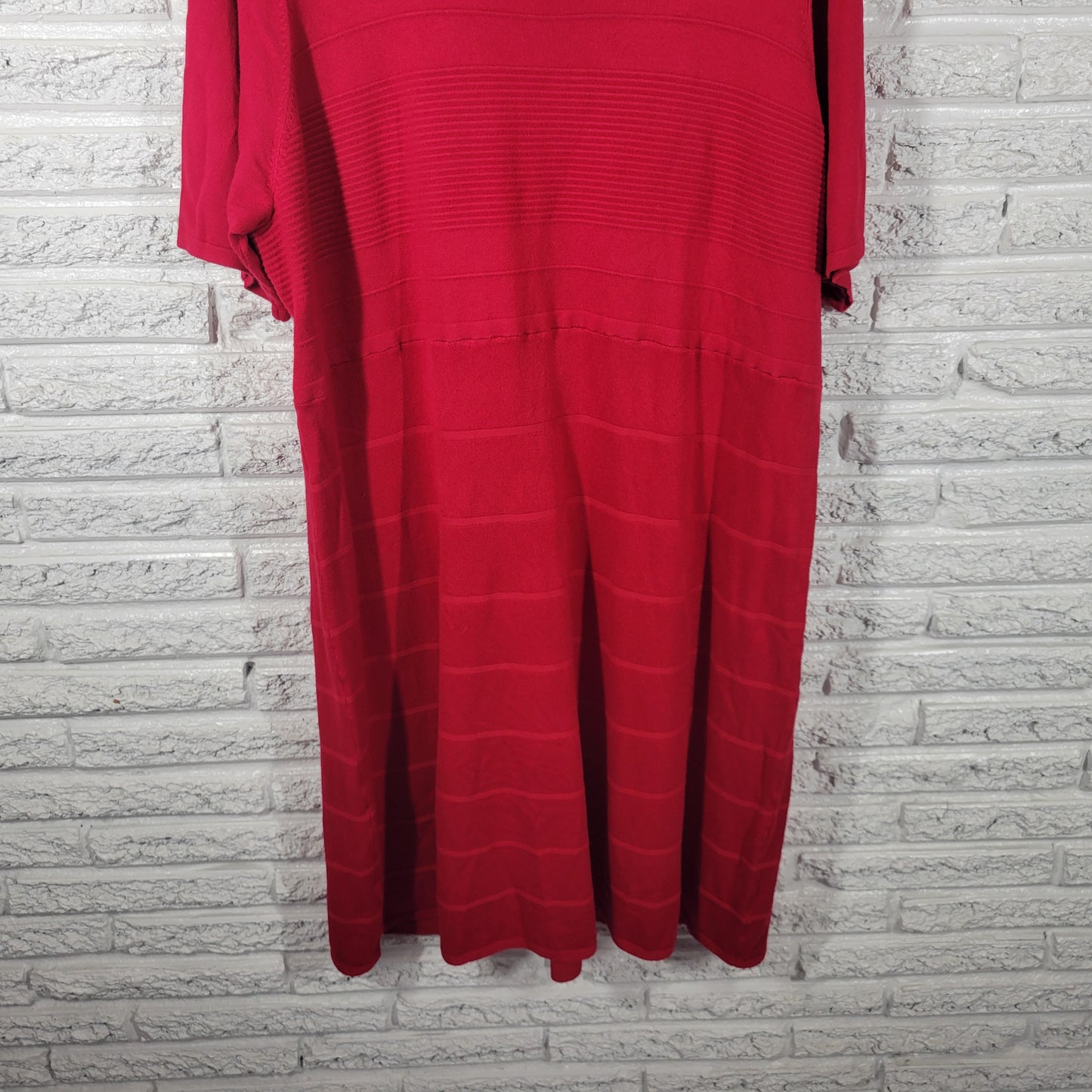 Lane Bryant Womens Plus Size 26/28 Red Knit Sweater Dress Short Sleeve RED22E
