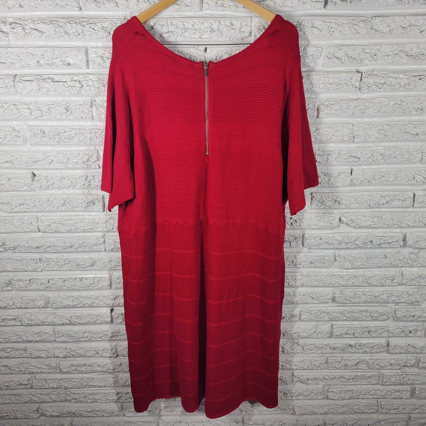 Lane Bryant Womens Plus Size 26/28 Red Knit Sweater Dress Short Sleeve RED22E