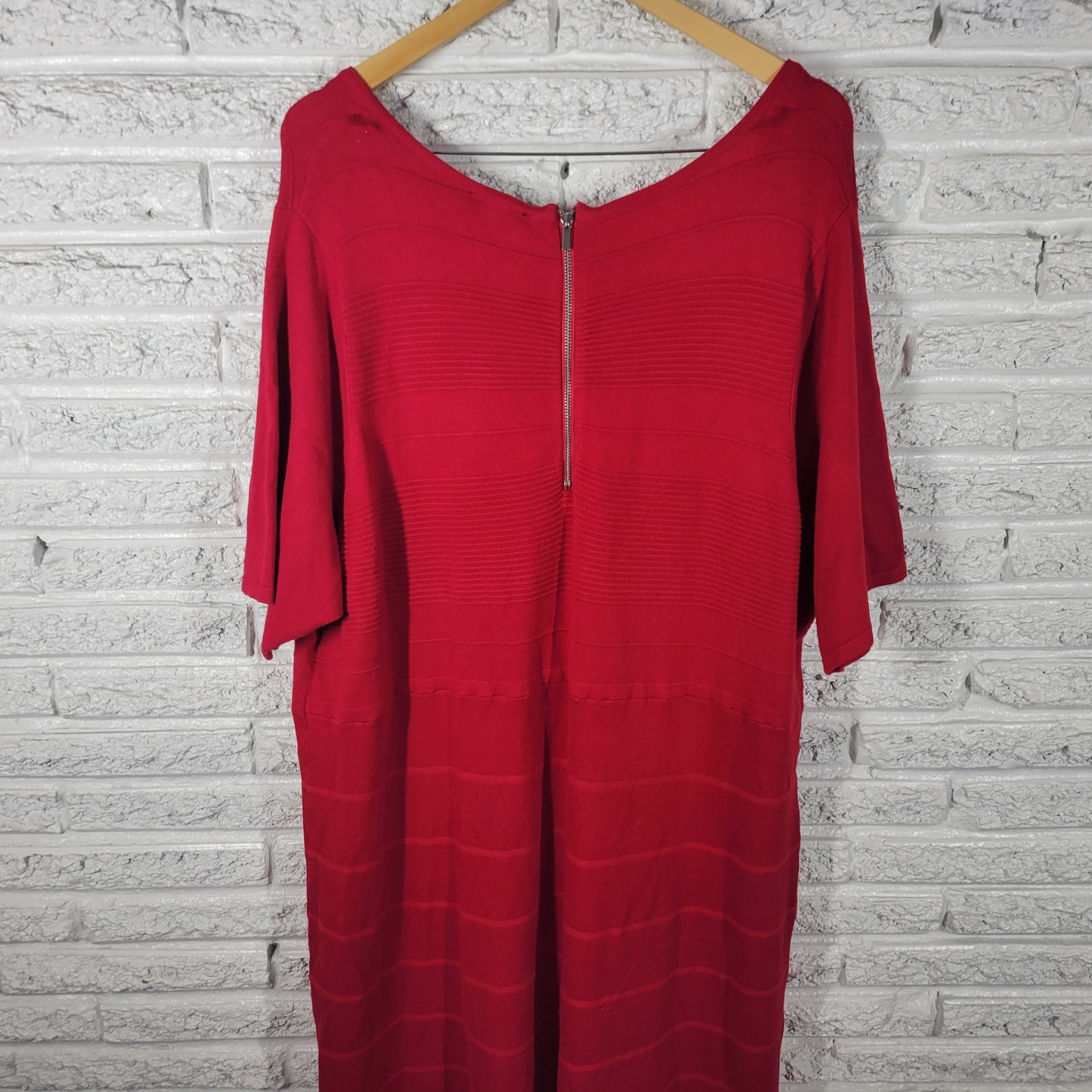 Lane Bryant Womens Plus Size 26/28 Red Knit Sweater Dress Short Sleeve RED22E