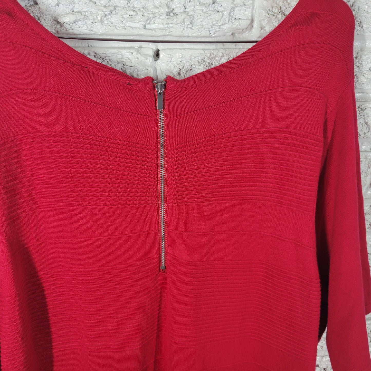 Lane Bryant Womens Plus Size 26/28 Red Knit Sweater Dress Short Sleeve RED22E
