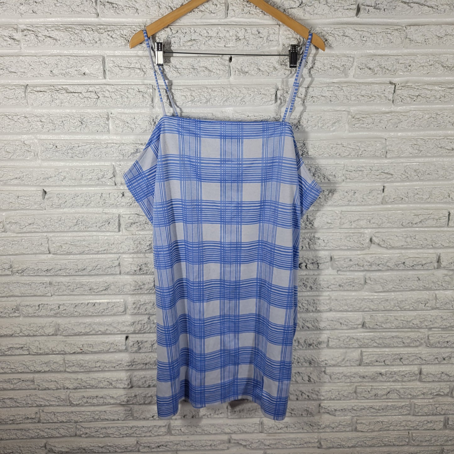 Rue+ Womens Plus Size Plaid Slip Dress Blue White Open Back PLA66E