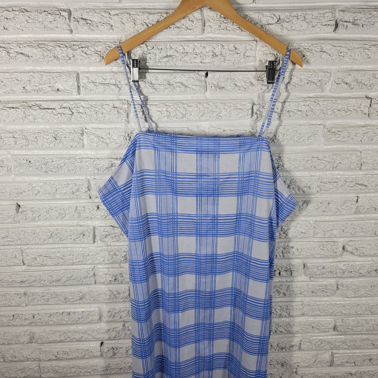 Rue+ Womens Plus Size Plaid Slip Dress Blue White Open Back PLA66E