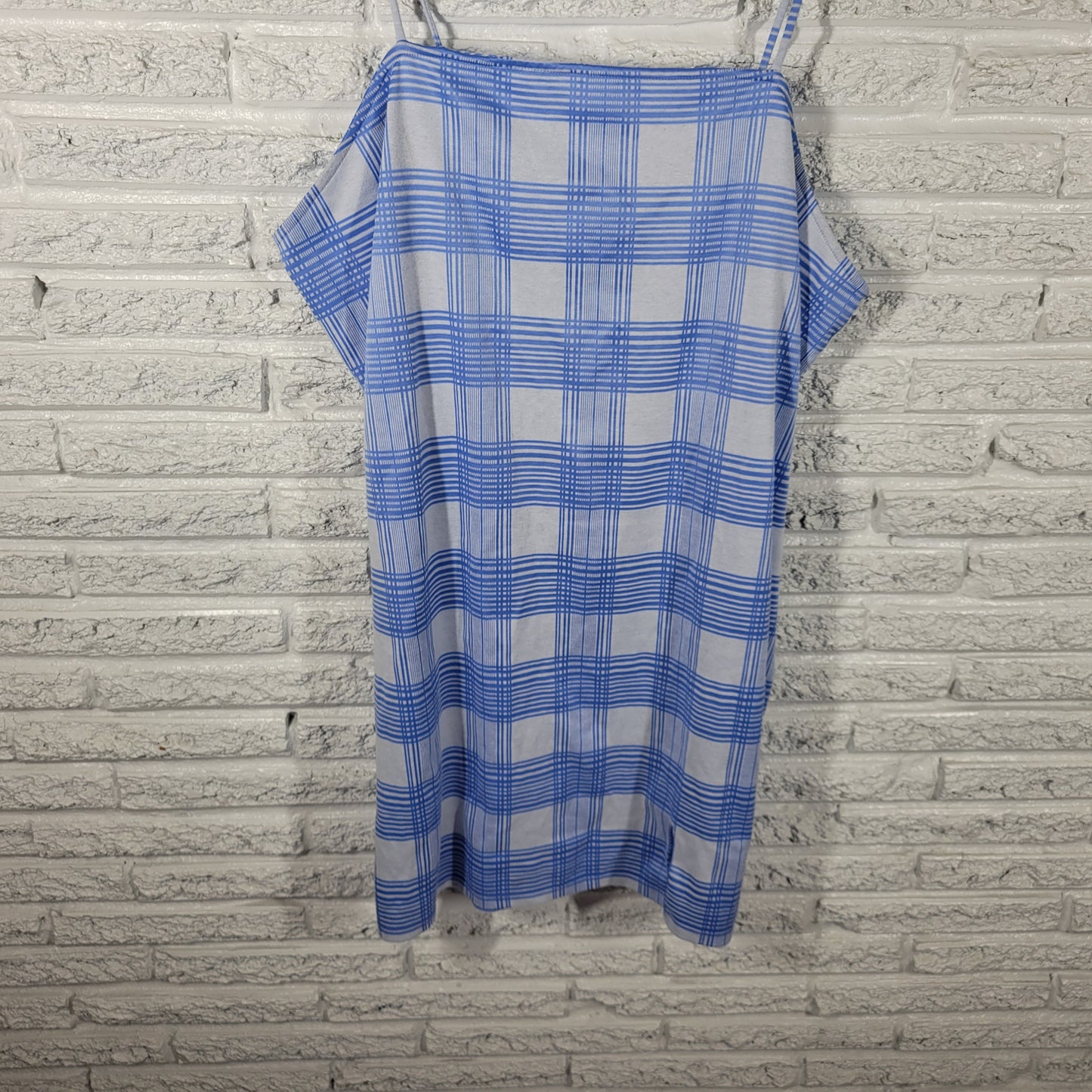 Rue+ Womens Plus Size Plaid Slip Dress Blue White Open Back PLA66E