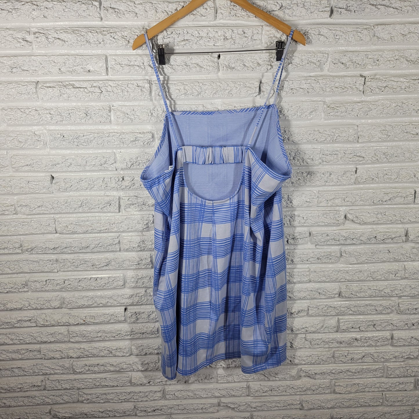 Rue+ Womens Plus Size Plaid Slip Dress Blue White Open Back PLA66E