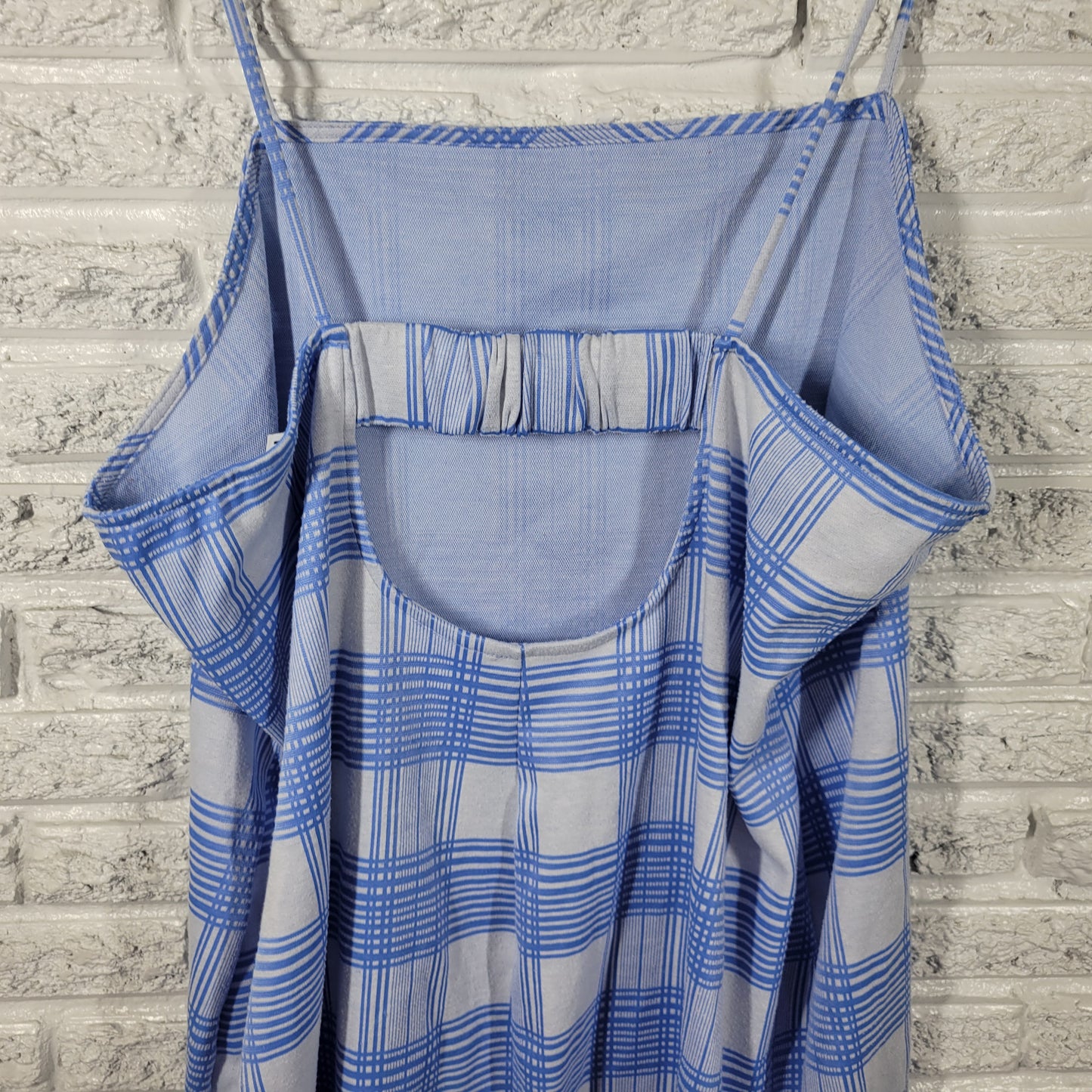 Rue+ Womens Plus Size Plaid Slip Dress Blue White Open Back PLA66E