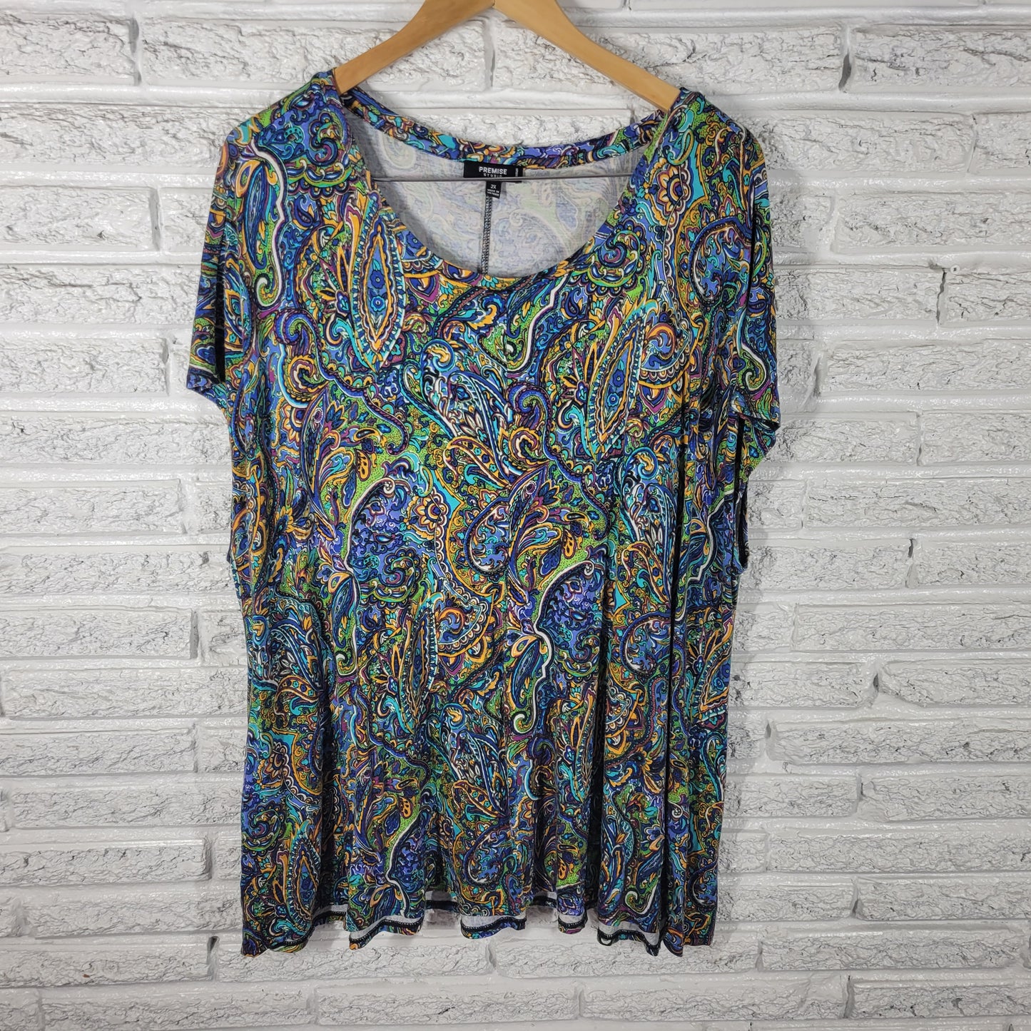 Premise Studio Womens 2X Tunic Sleeveless Paisley Blouse Rayon Spandex PAI26E