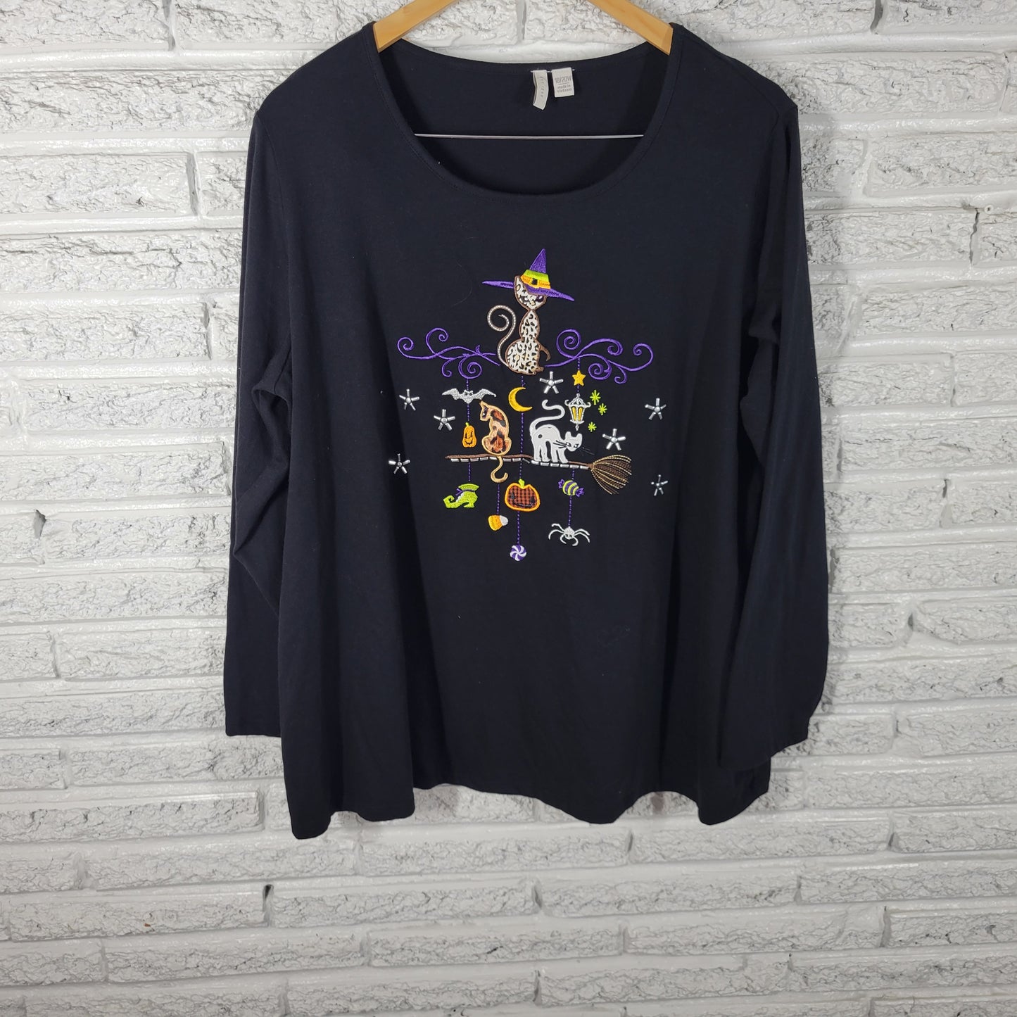 Cato Womens 18W 20W Plus Size Black Halloween Tee Long Sleeve NOV144XE