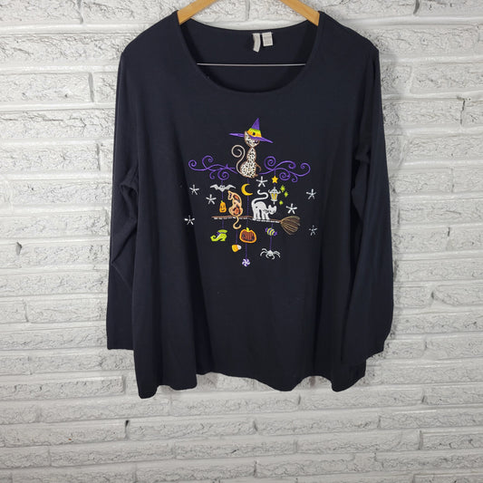 Cato Womens 18W 20W Plus Size Black Halloween Tee Long Sleeve NOV144XE