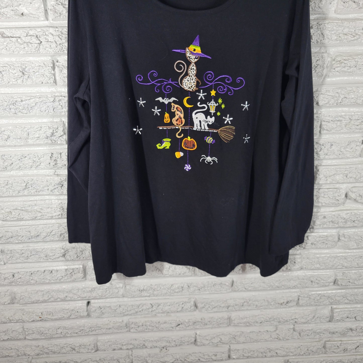 Cato Womens 18W 20W Plus Size Black Halloween Tee Long Sleeve NOV144XE