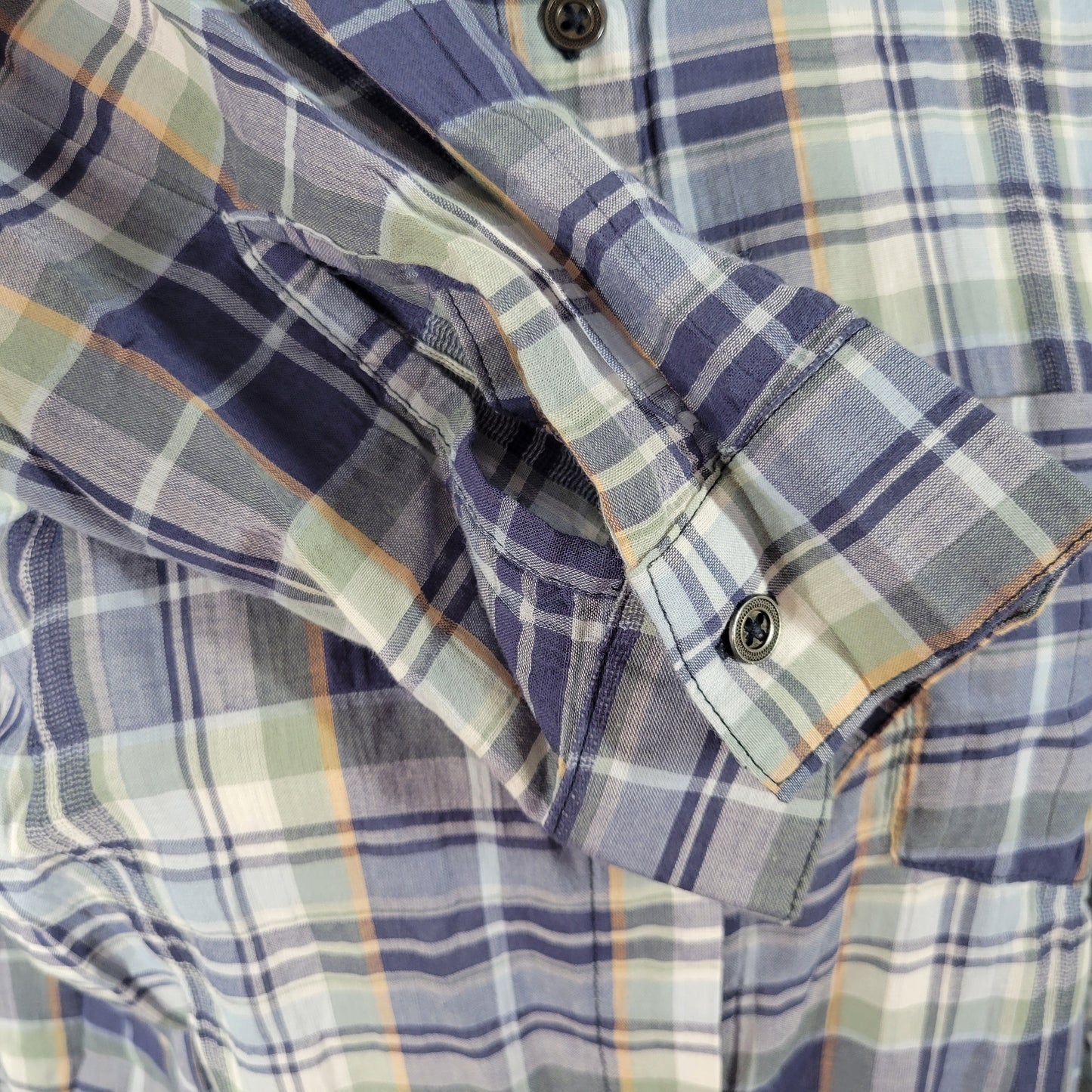 Westport Womens 1X Plus Size Button Up Shirt Blue Plaid Roll Tab Sleeve PLA64E