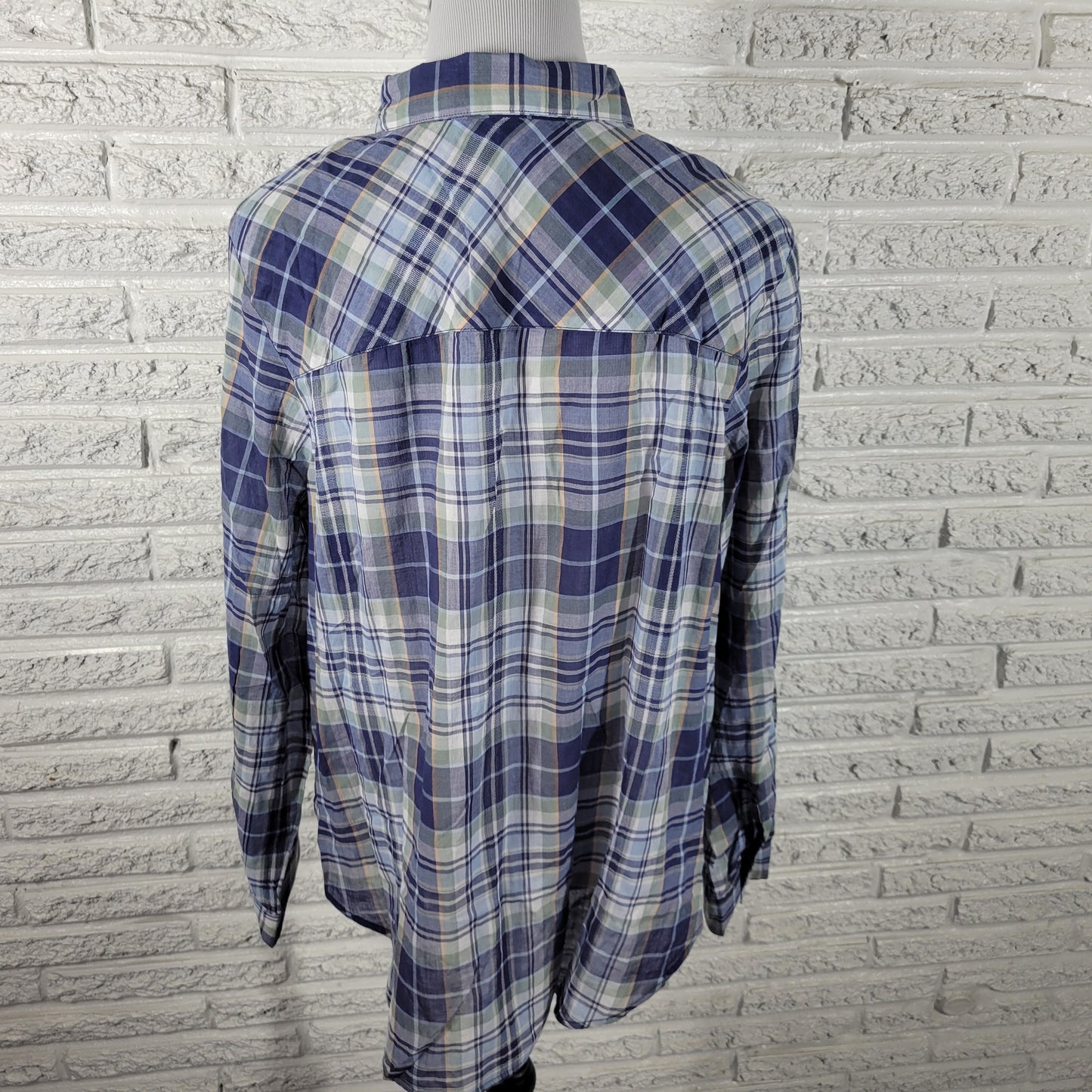 Westport Womens 1X Plus Size Button Up Shirt Blue Plaid Roll Tab Sleeve PLA64E