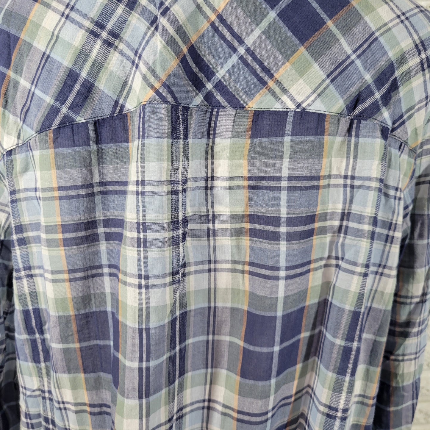 Westport Womens 1X Plus Size Button Up Shirt Blue Plaid Roll Tab Sleeve PLA64E