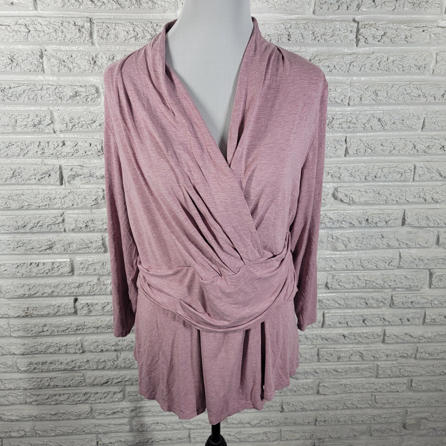 J Jill Wearever Womens XL Lavender Heather V-Neck Long Sleeve Blouse Top PUR18E