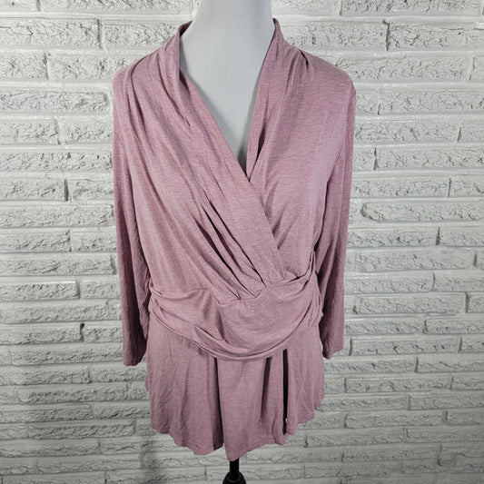 J Jill Wearever Womens XL Lavender Heather V-Neck Long Sleeve Blouse Top PUR18E