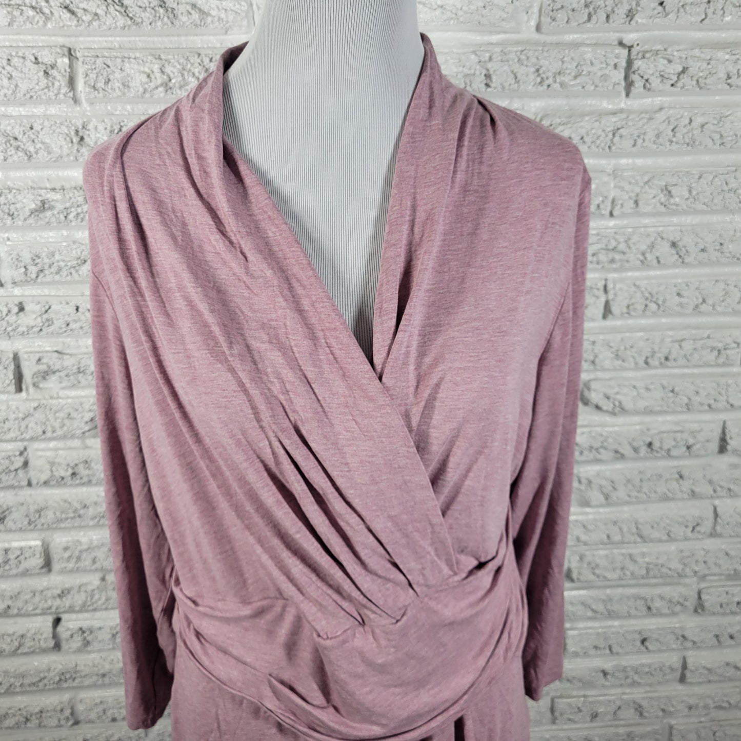 J Jill Wearever Womens XL Lavender Heather V-Neck Long Sleeve Blouse Top PUR18E
