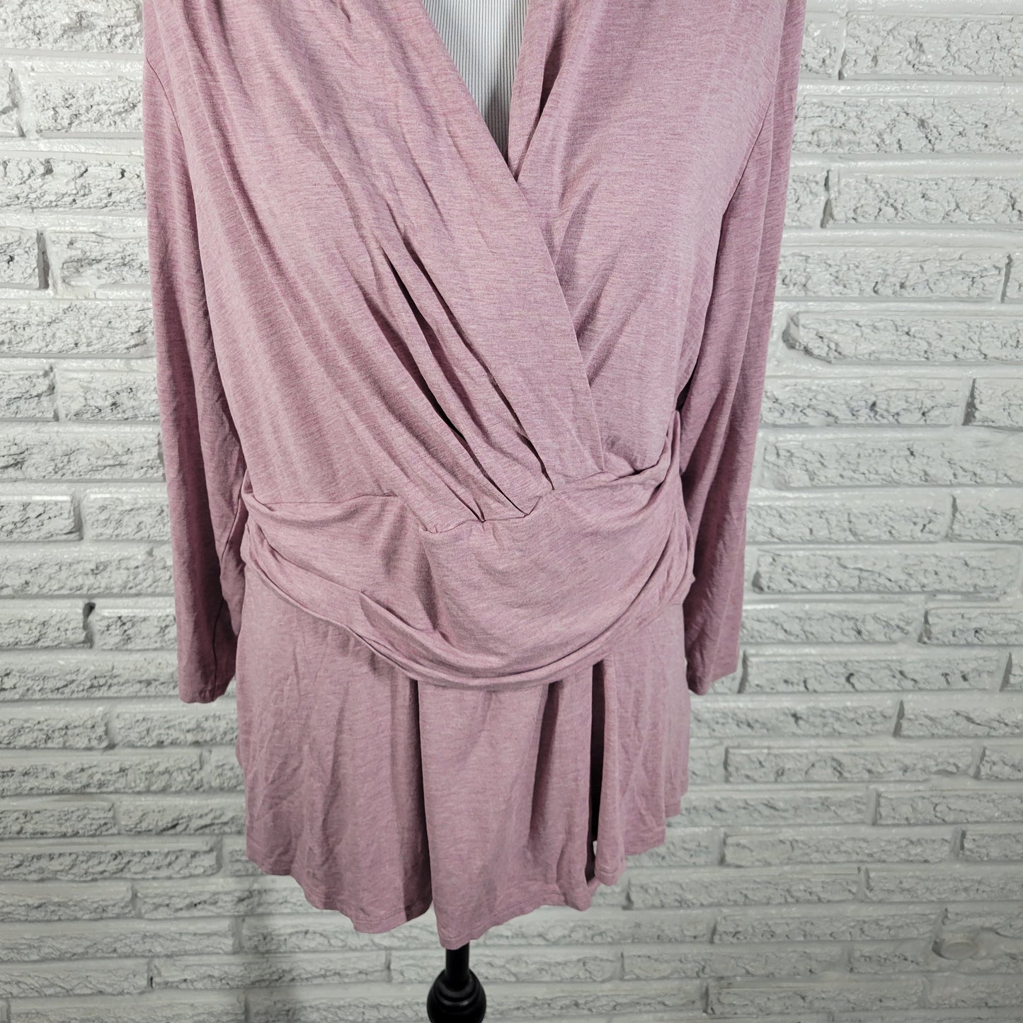 J Jill Wearever Womens XL Lavender Heather V-Neck Long Sleeve Blouse Top PUR18E