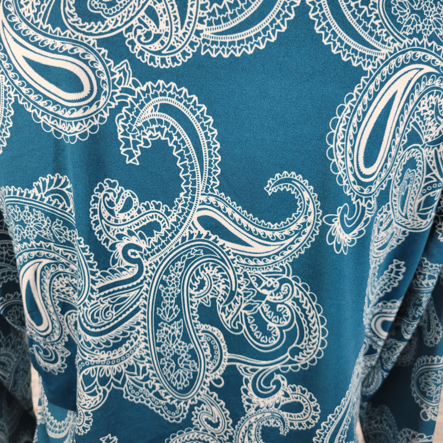 New York & Co Womens XL Paisley Blouse Top 3/4 Sleeve Blue White V-Neck PAI56E