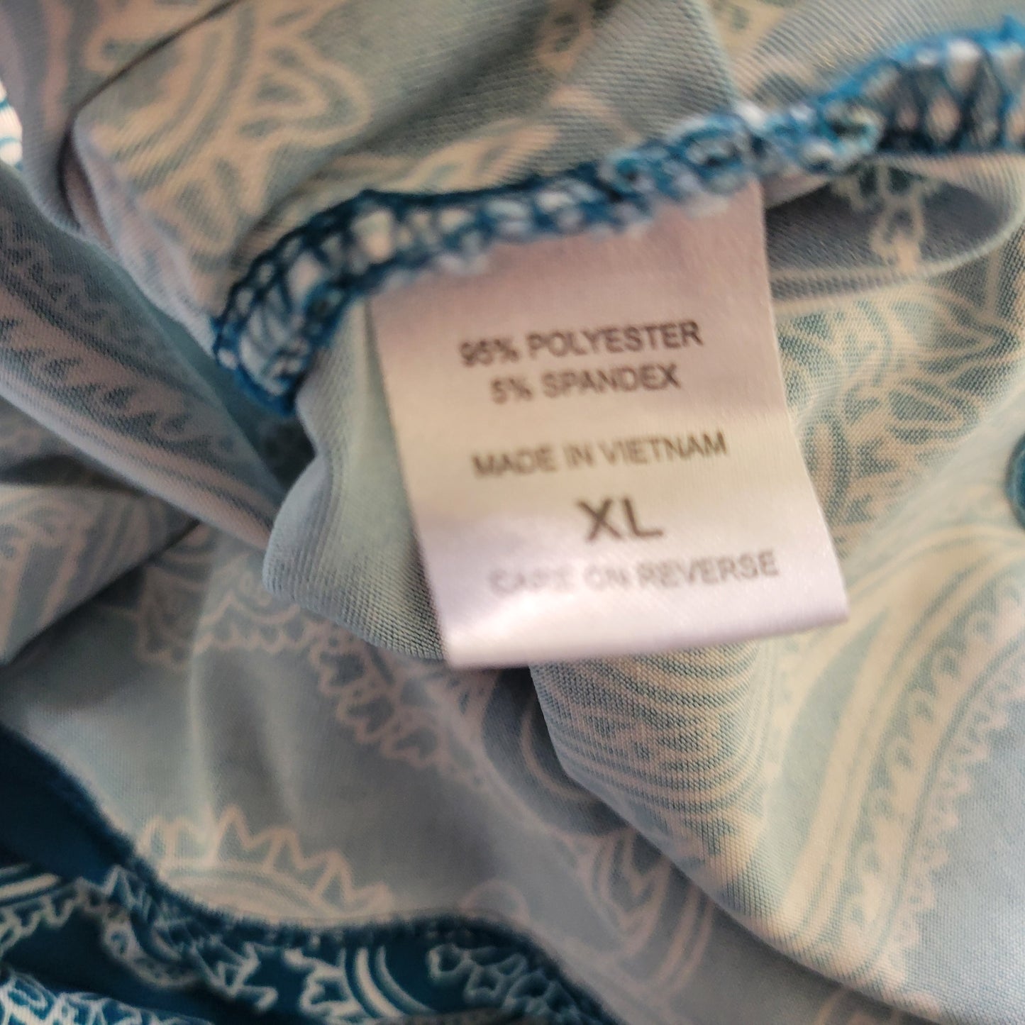 New York & Co Womens XL Paisley Blouse Top 3/4 Sleeve Blue White V-Neck PAI56E