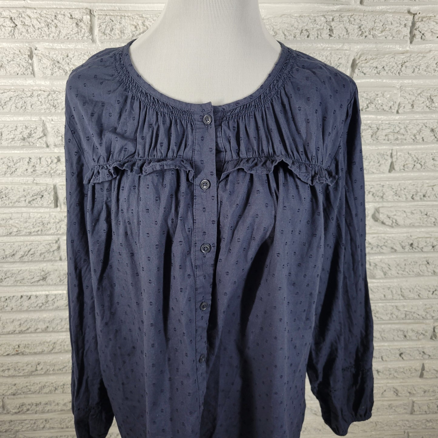 Lane Bryant Womens Plus Size 18 Blue Cotton Embroidered Button Up Blouse BLU16E