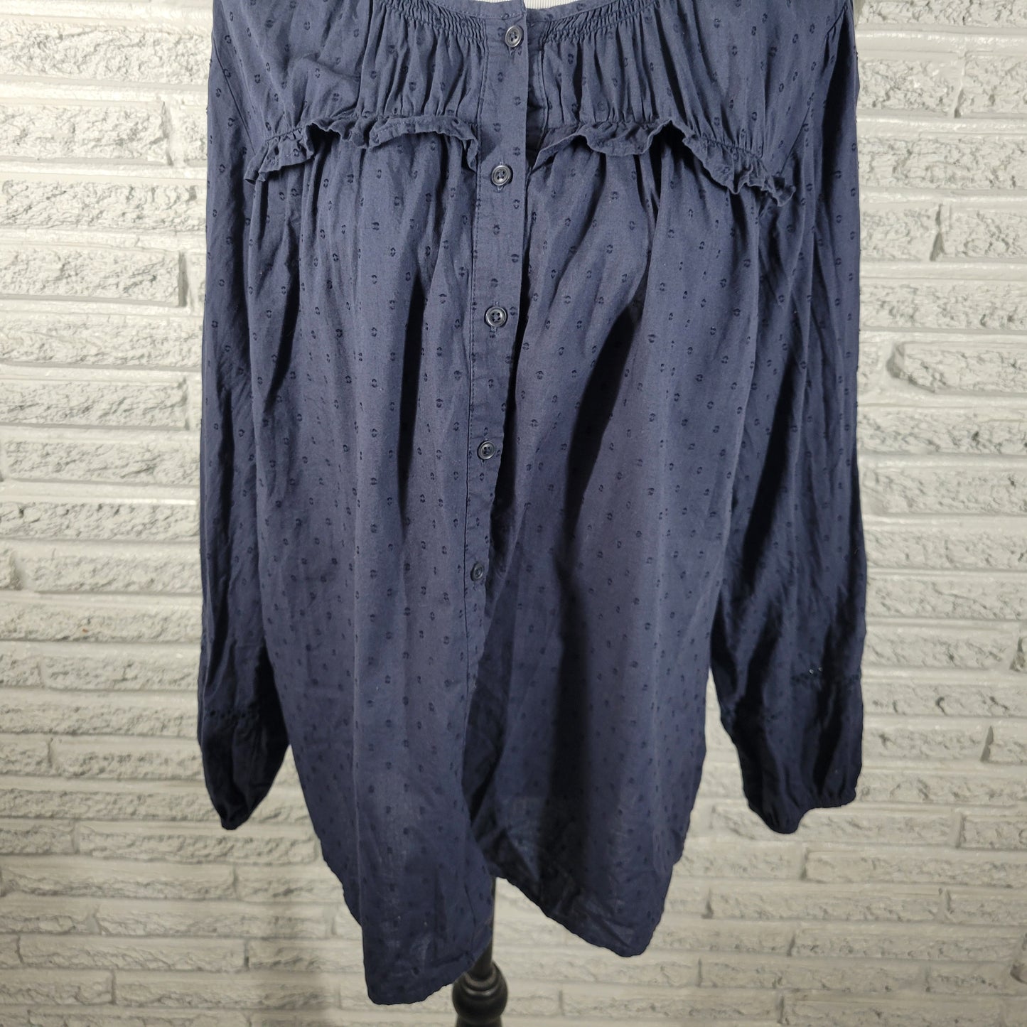 Lane Bryant Womens Plus Size 18 Blue Cotton Embroidered Button Up Blouse BLU16E