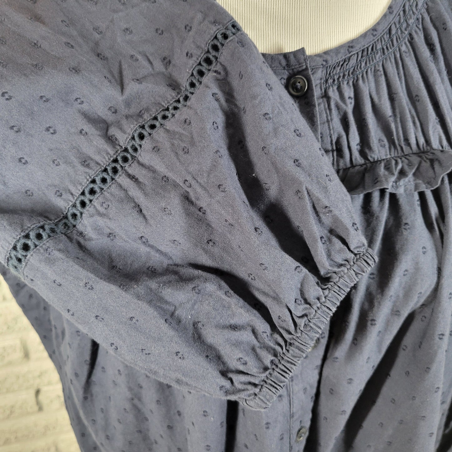 Lane Bryant Womens Plus Size 18 Blue Cotton Embroidered Button Up Blouse BLU16E