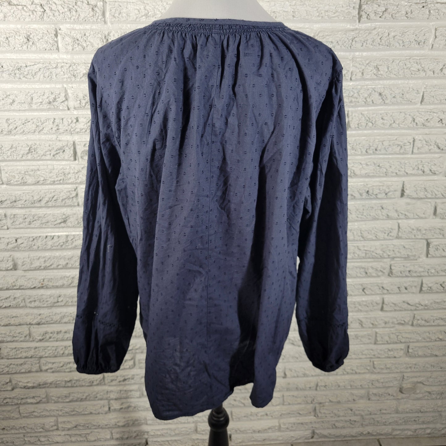 Lane Bryant Womens Plus Size 18 Blue Cotton Embroidered Button Up Blouse BLU16E
