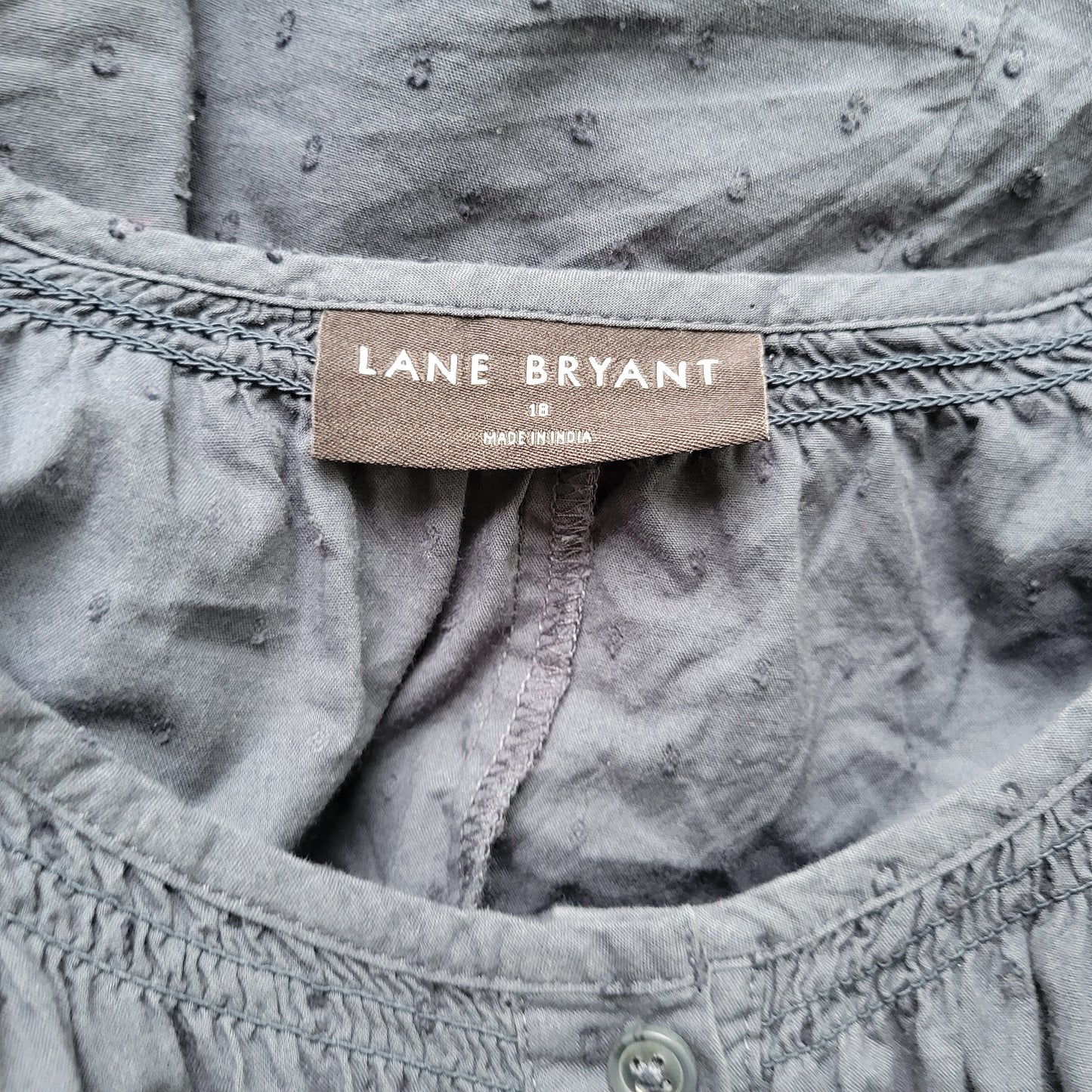 Lane Bryant Womens Plus Size 18 Blue Cotton Embroidered Button Up Blouse BLU16E