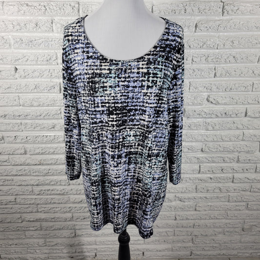 Croft & Barrow Womens Tunic 1X Plus Black Blue Watercolor Embroidered WAT25E