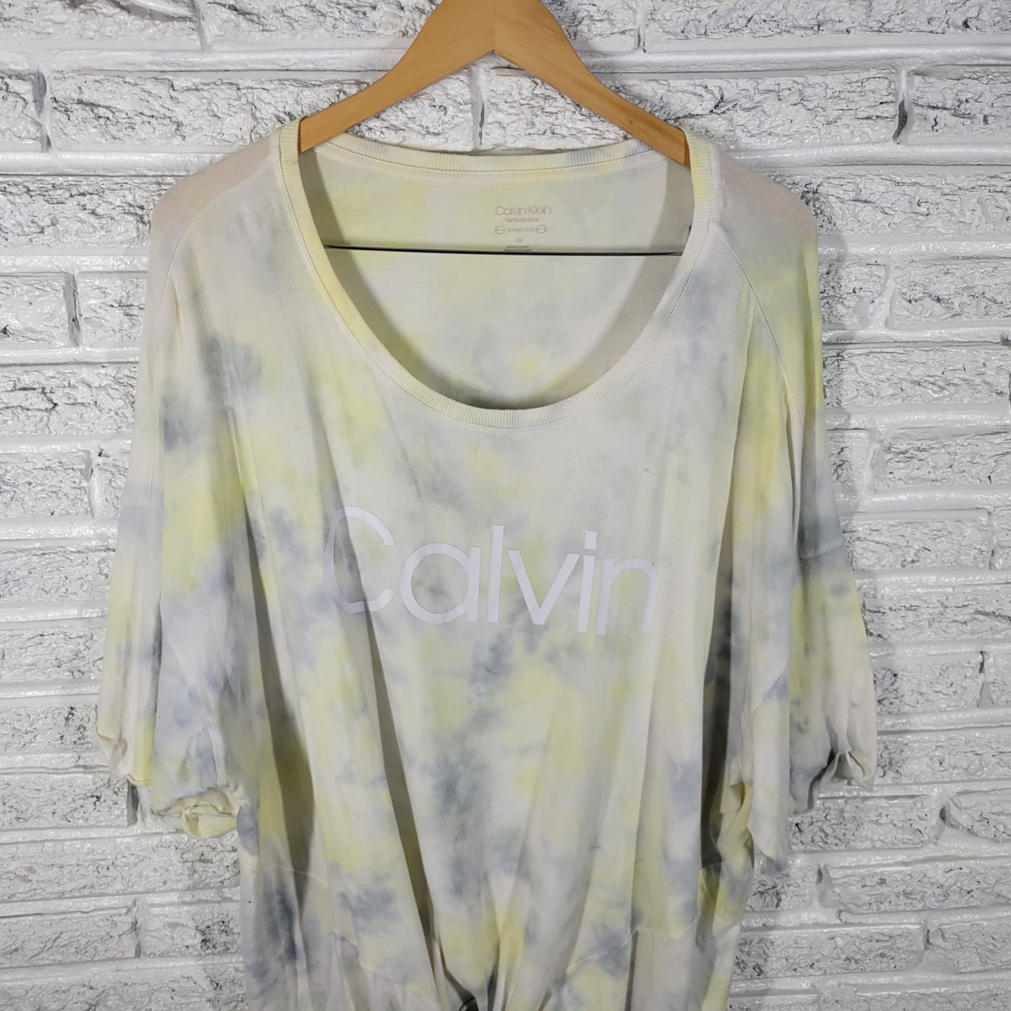 Calvin Klein Womens 3X Plus Tee Pastel Yellow Tie Dye Short Front Tie B8E