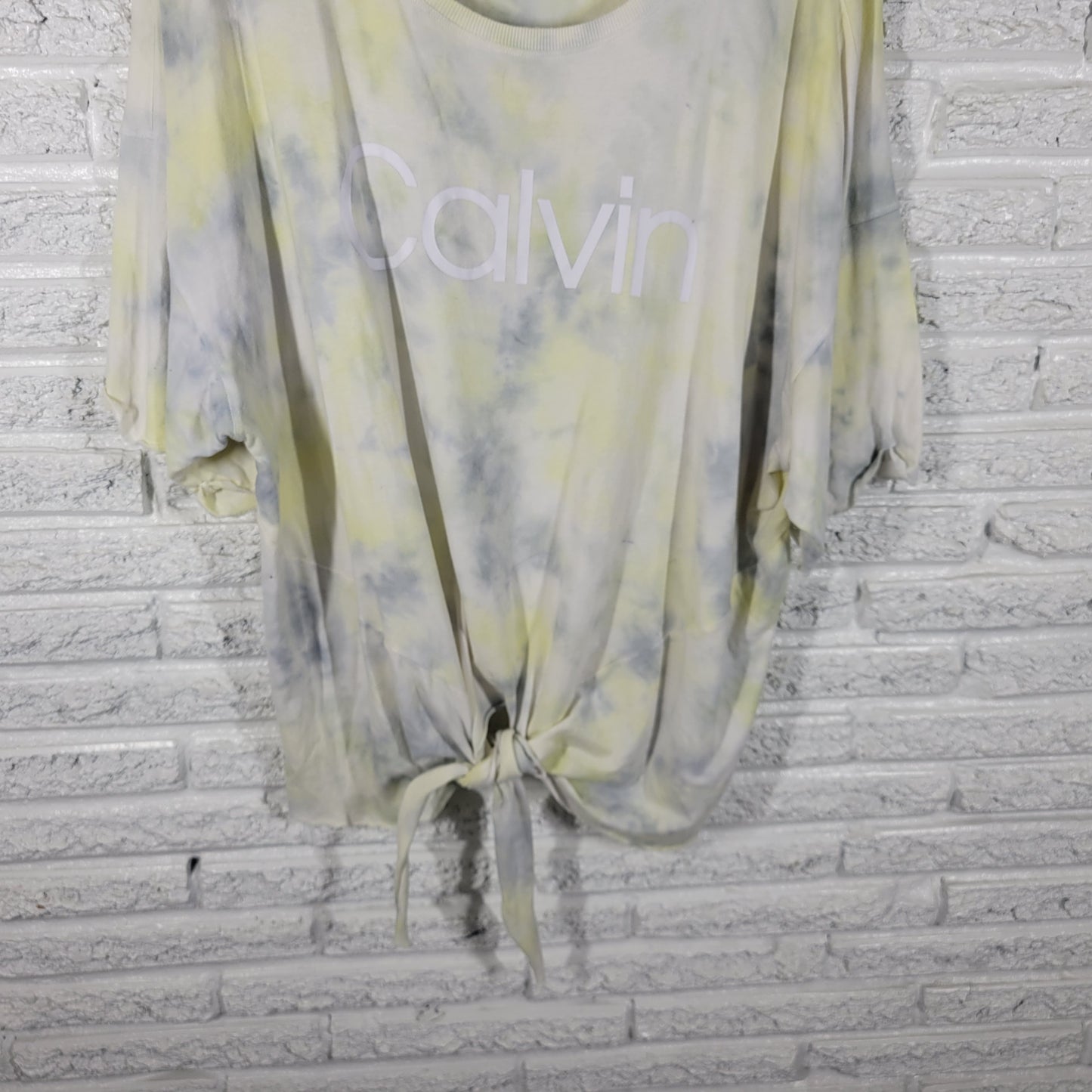 Calvin Klein Womens 3X Plus Tee Pastel Yellow Tie Dye Short Front Tie B8E