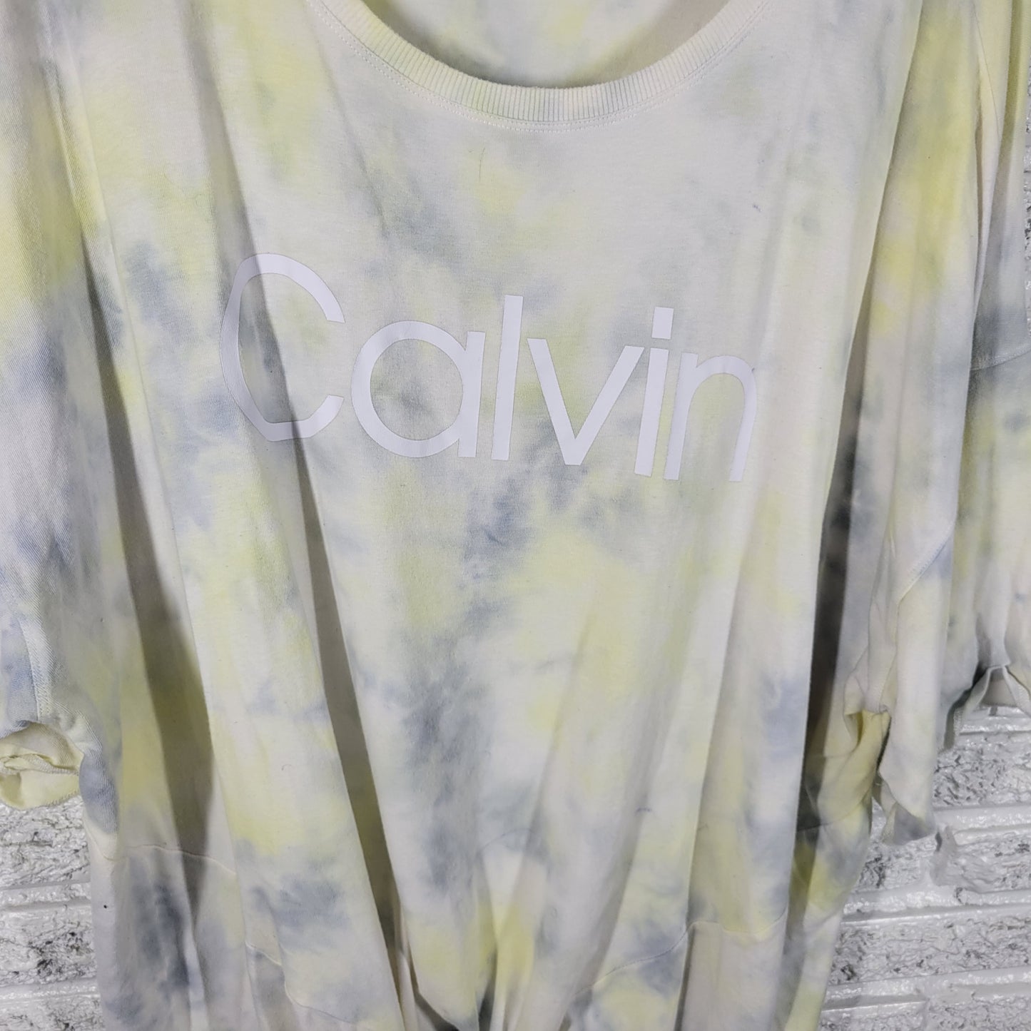 Calvin Klein Womens 3X Plus Tee Pastel Yellow Tie Dye Short Front Tie B8E