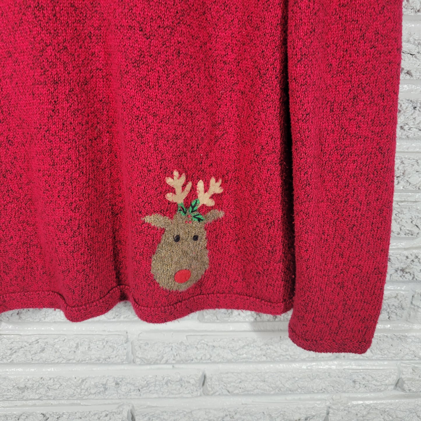 Northern Isles Vintage Christmas Sweater Red Reindeer Pocket Women XL SWE1E