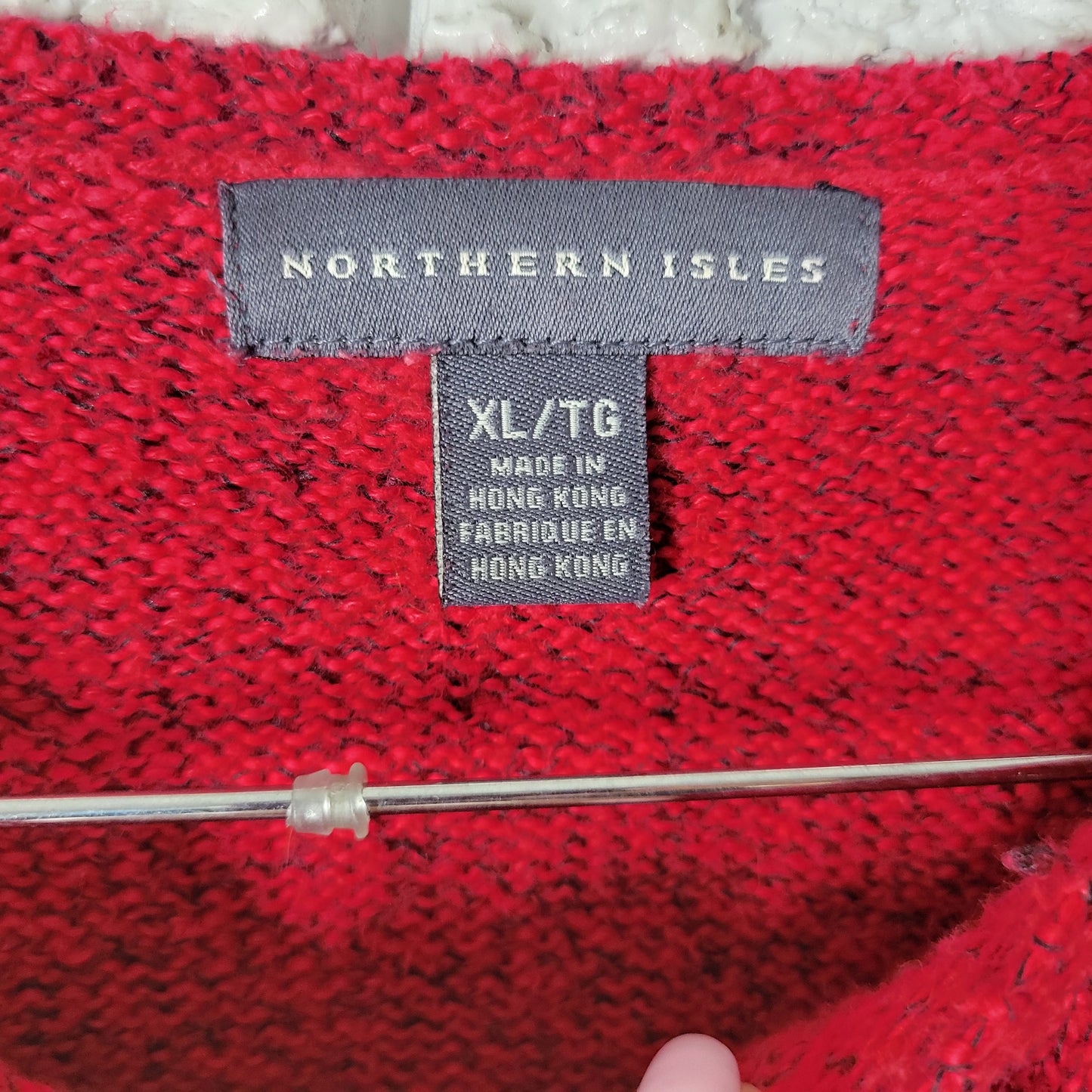 Northern Isles Vintage Christmas Sweater Red Reindeer Pocket Women XL SWE1E