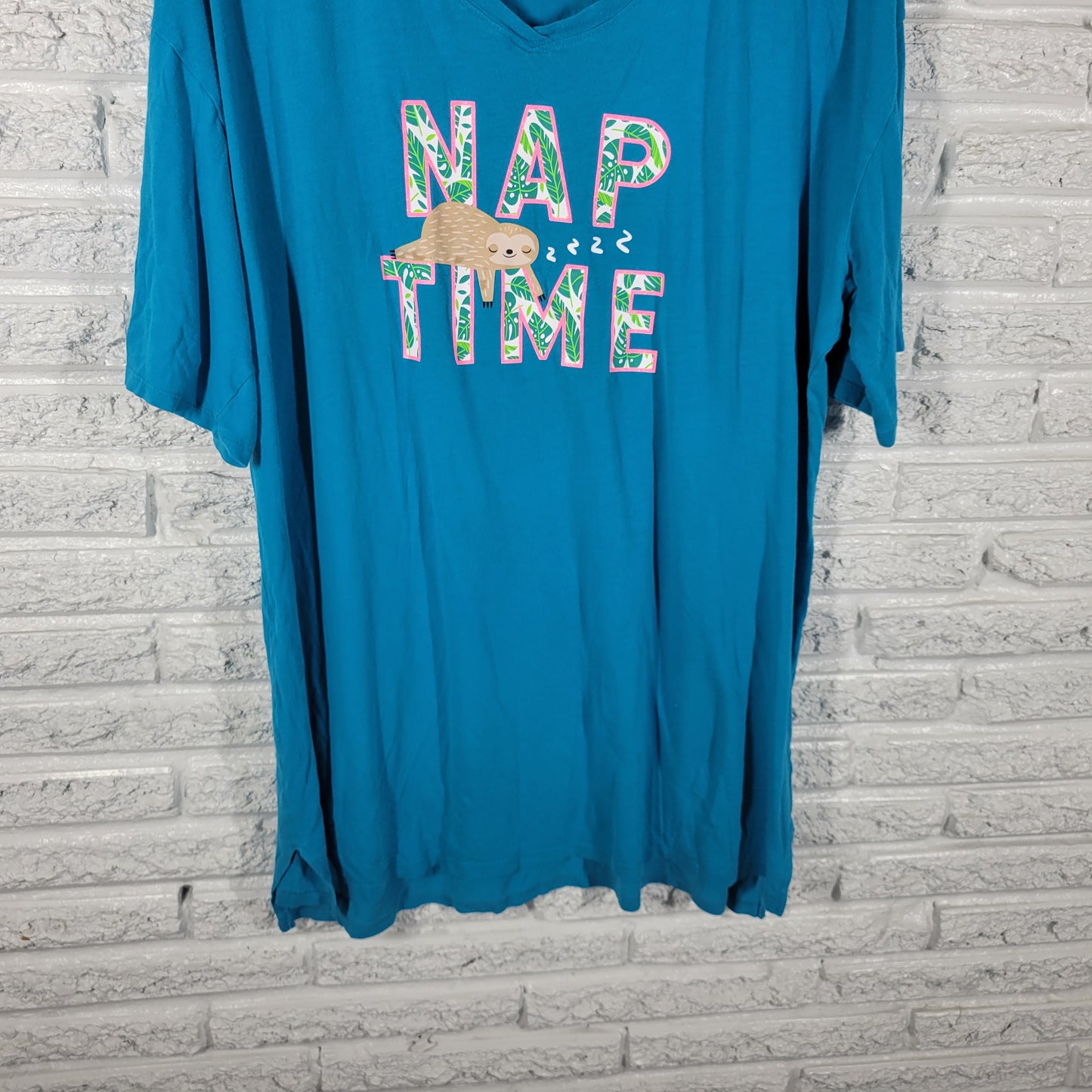 Secret Treasures Womens L XL Blue Cotton Jersey  Sloth Pajama Top Sleep NOV152E