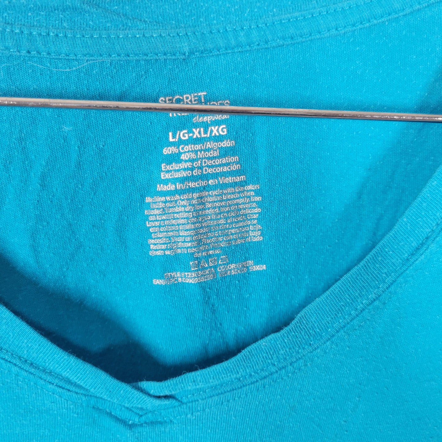 Secret Treasures Womens L XL Blue Cotton Jersey  Sloth Pajama Top Sleep NOV152E