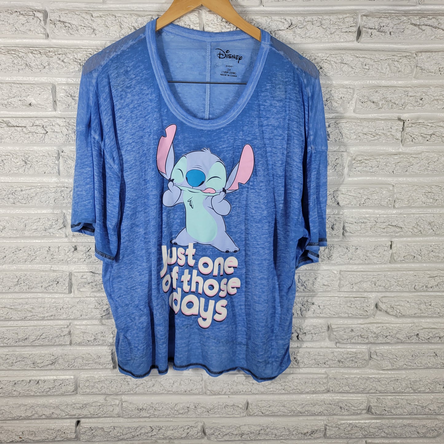 Disney Lilo Stitch Women Plus Size 2X Blue Sheer Burnout Graphic Tee NOV145E