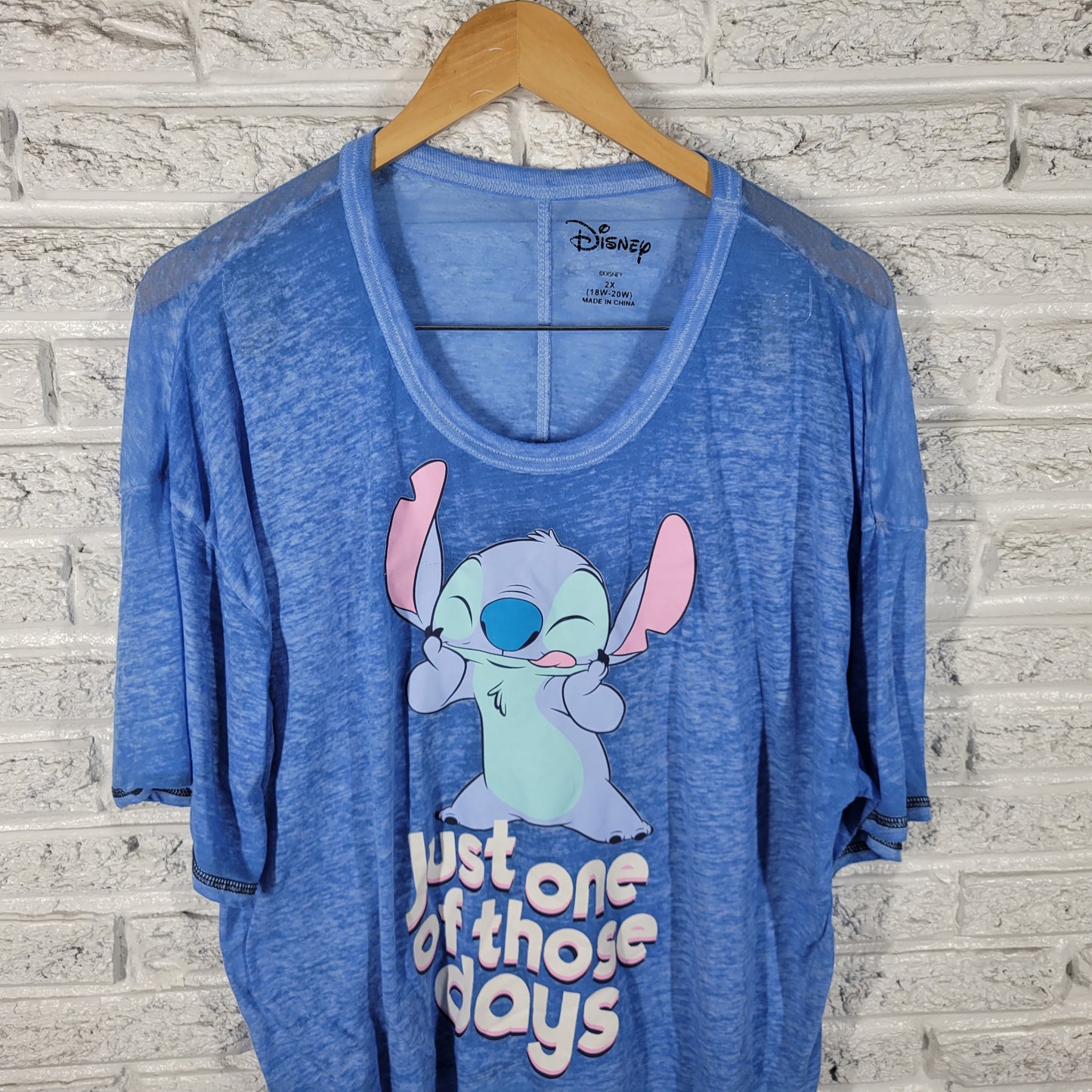 Disney Lilo Stitch Women Plus Size 2X Blue Sheer Burnout Graphic Tee NOV145E