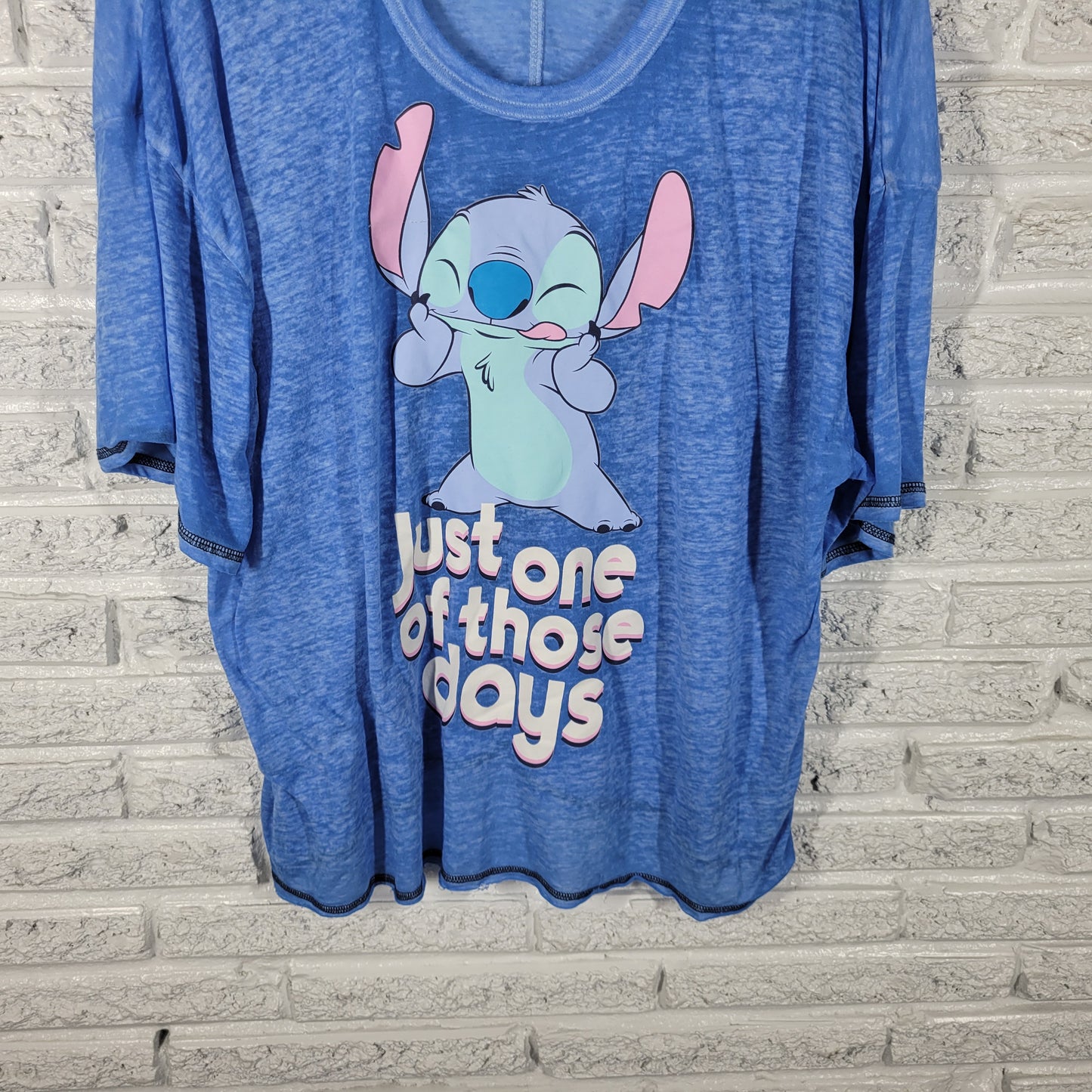 Disney Lilo Stitch Women Plus Size 2X Blue Sheer Burnout Graphic Tee NOV145E