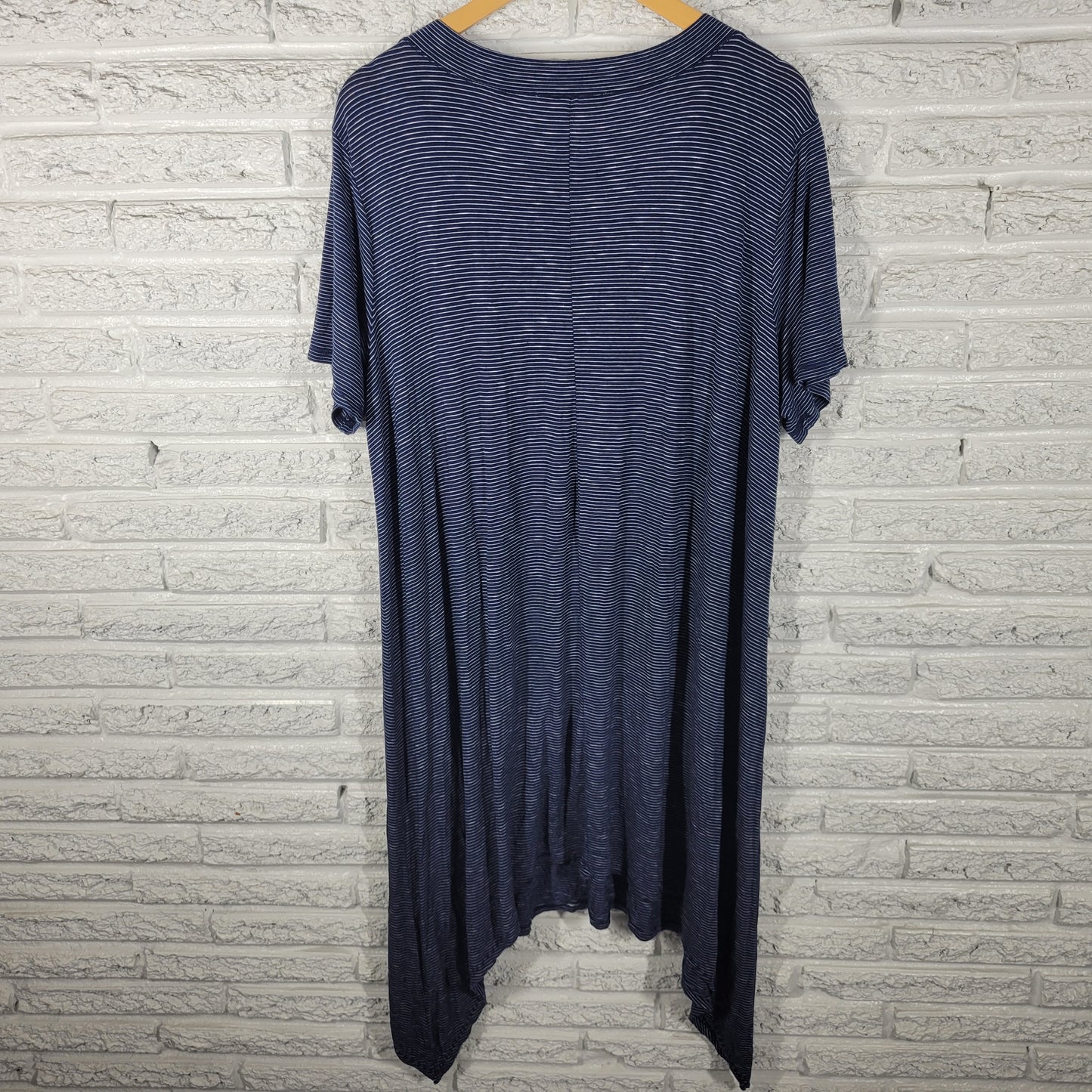 Philosophy Women 1X Plus Mini Dress Blue White Striped Lattice VNeck BLU177E