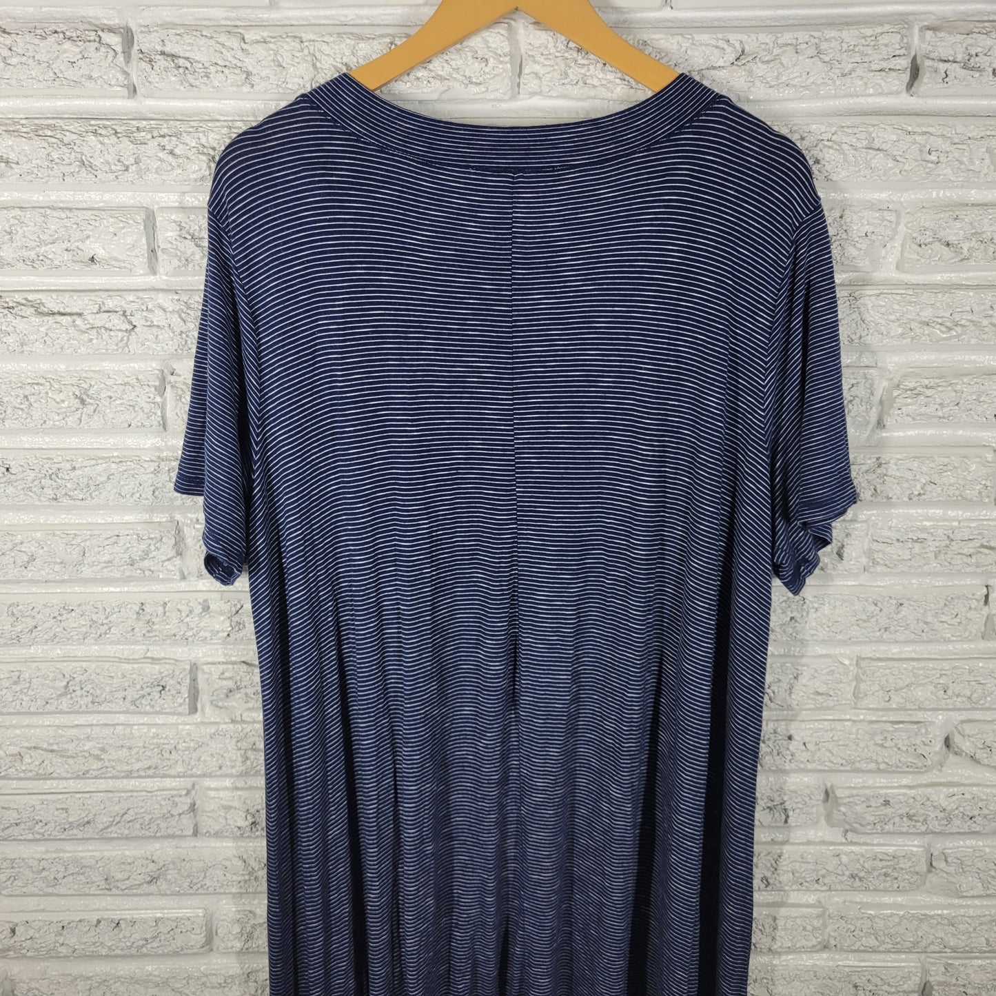 Philosophy Women 1X Plus Mini Dress Blue White Striped Lattice VNeck BLU177E