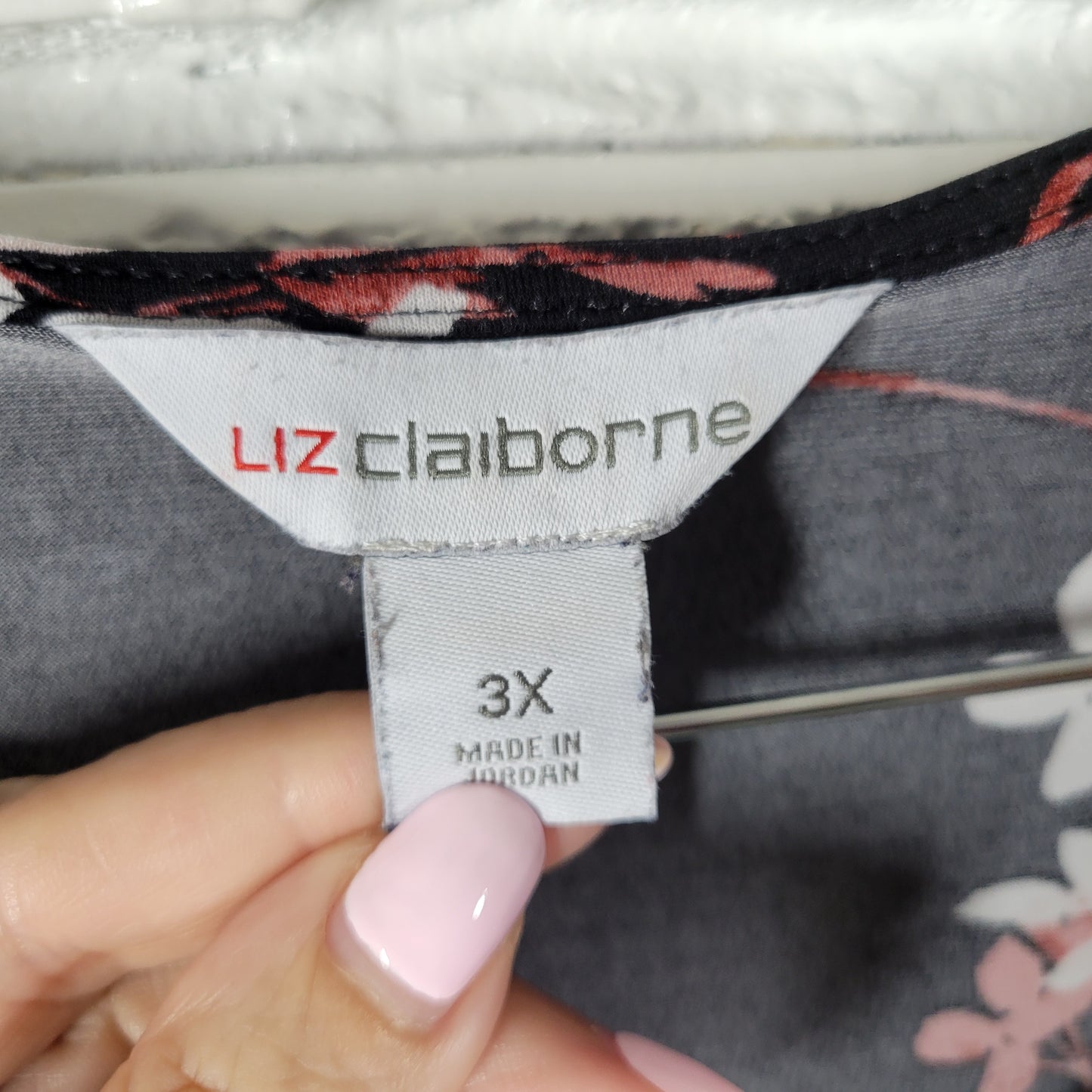 Liz Claiborne Womens Top 3X Plus Black Pink Floral Blouse Long Sleeve FLO128XE