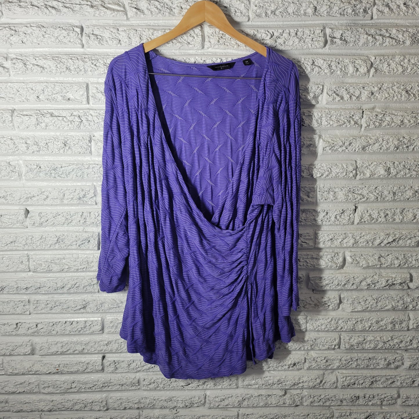 Investments II Purple Ruched Wrap Top 3X Plus Size Rayon Blend Tunic STR150E
