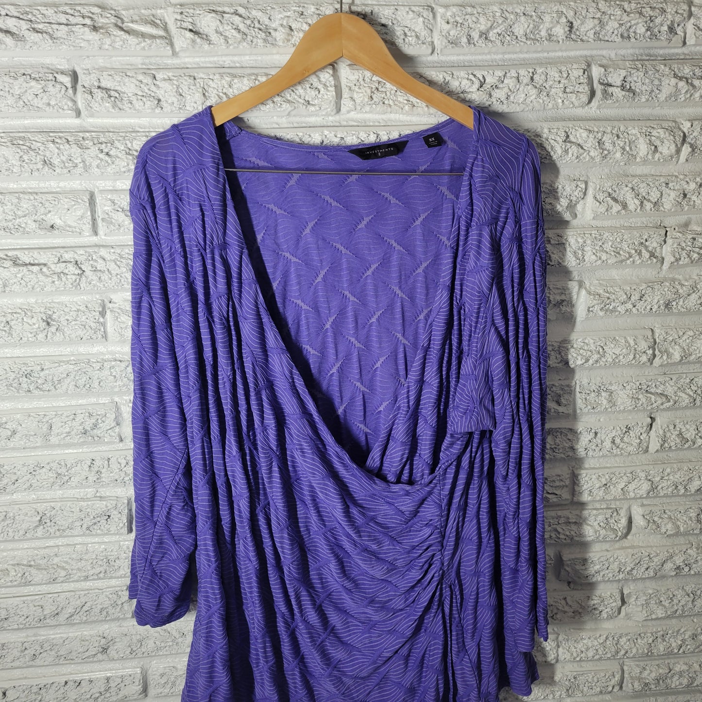 Investments II Purple Ruched Wrap Top 3X Plus Size Rayon Blend Tunic STR150E