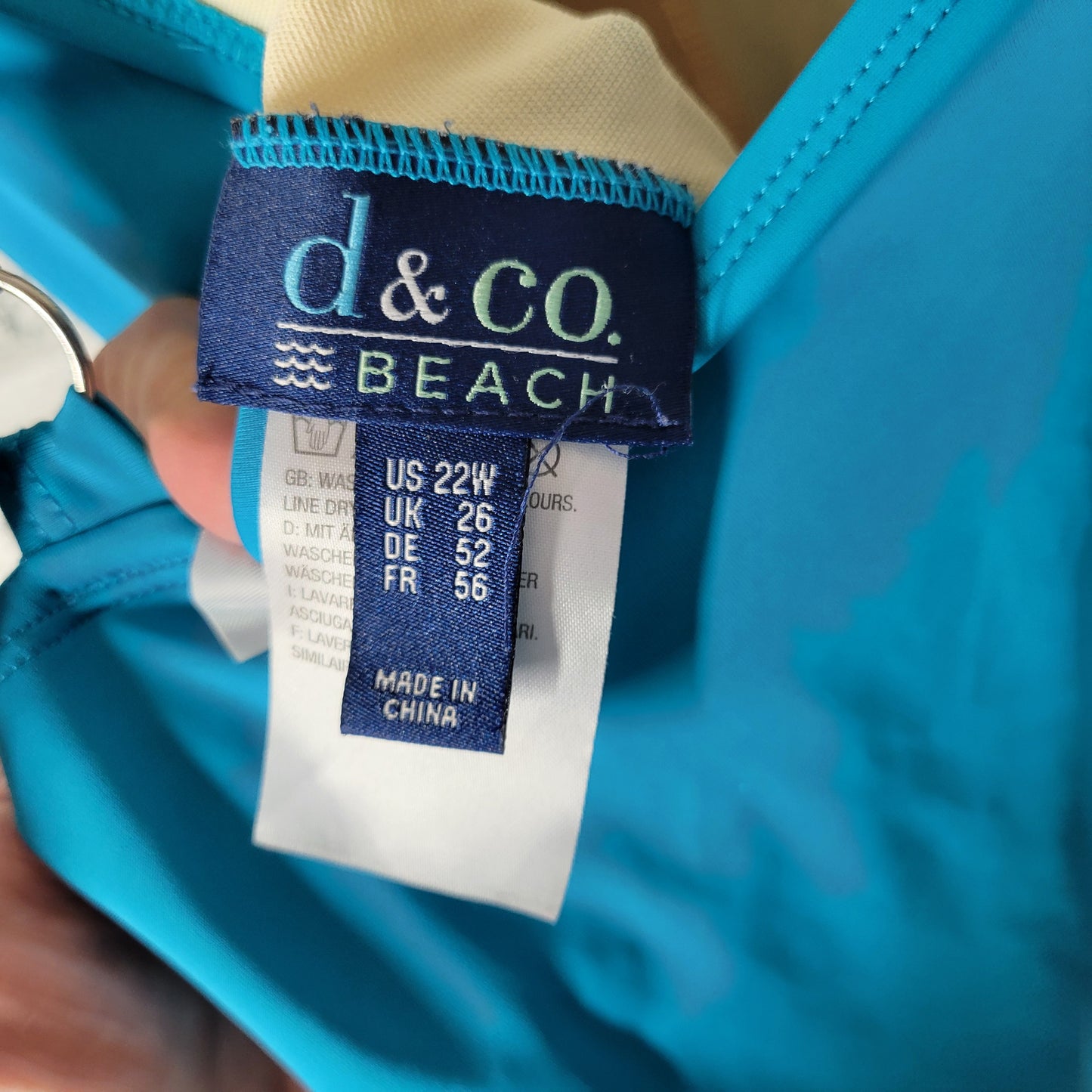 Denim & Co Womens 22W Plus Blue Tankini Swim Top Built In Bra Straps BLU45E